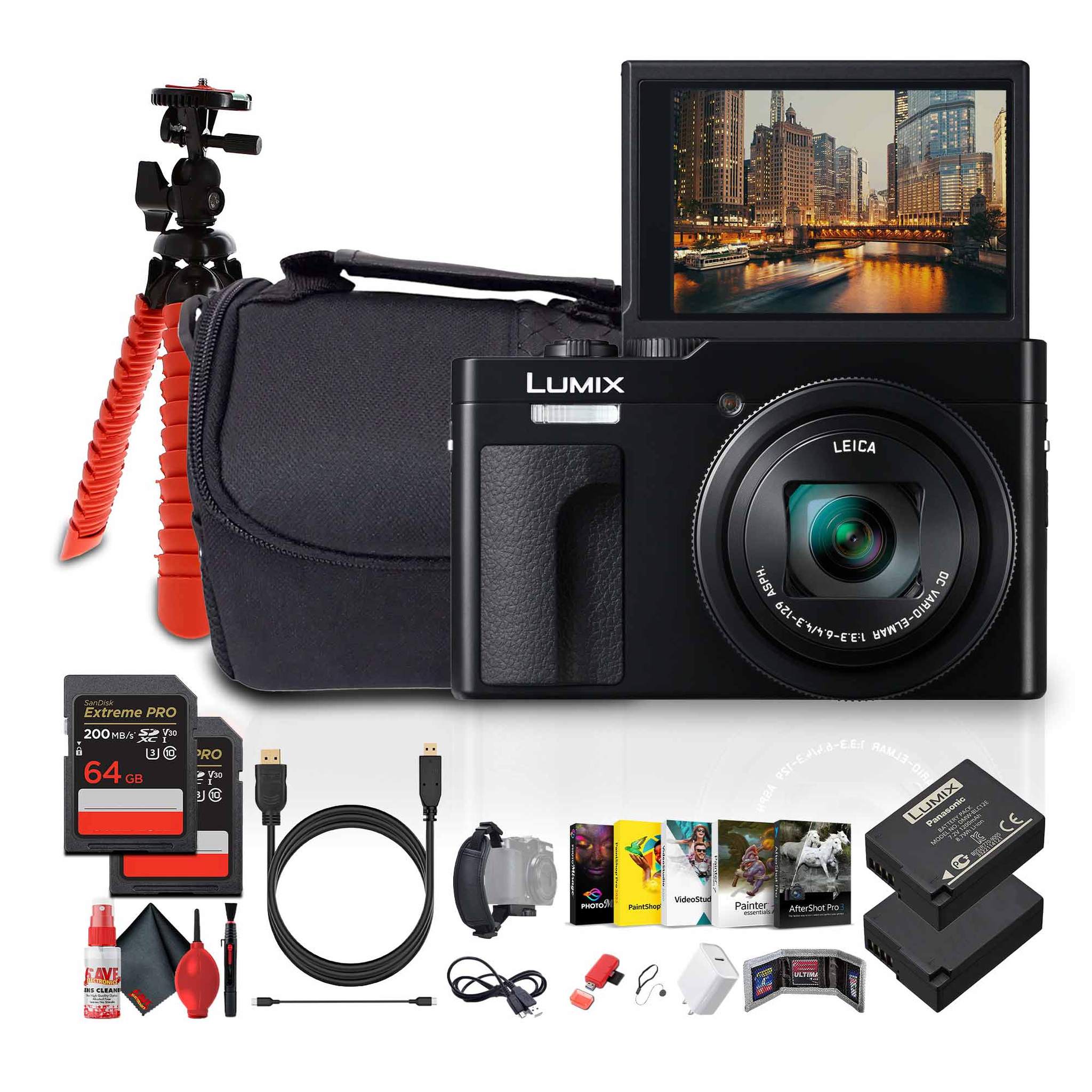 Panasonic ZS99 Point and Shoot Compact Travel Digital Camera Black - Bundle Panasonic