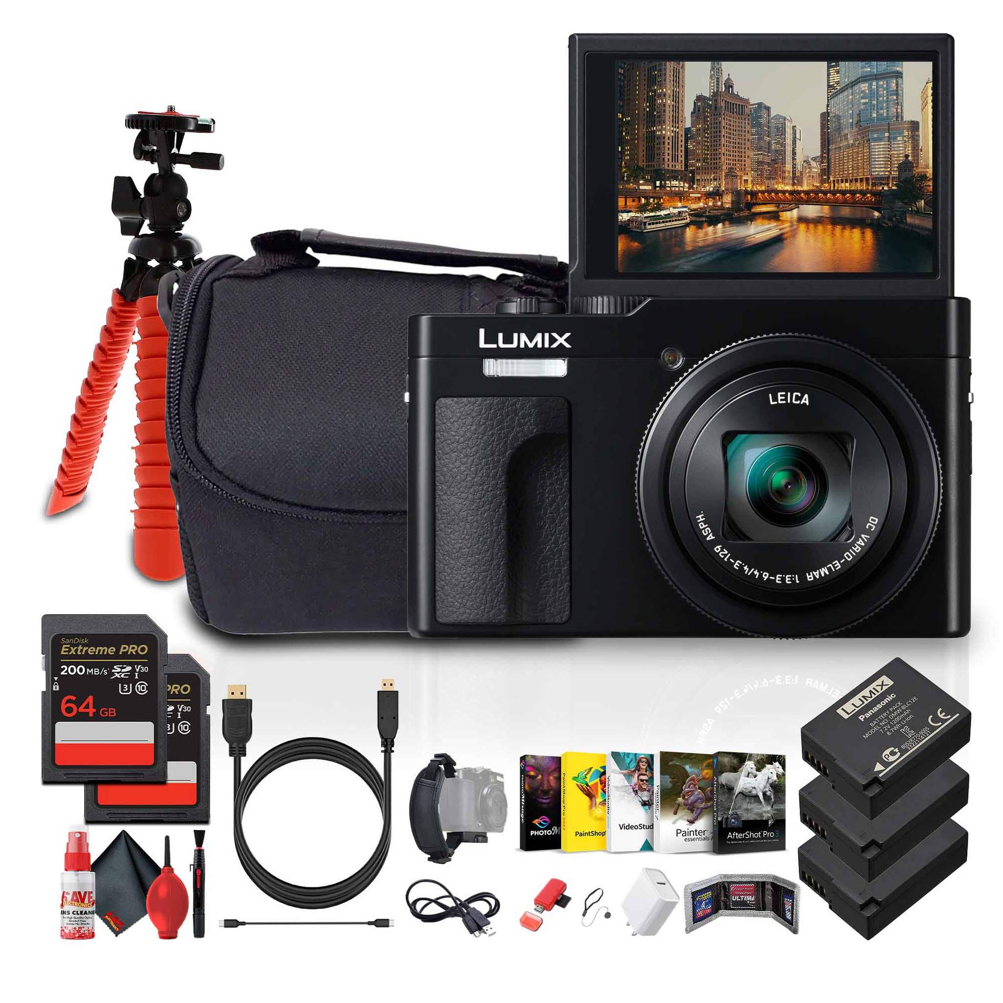 Panasonic ZS99 Point and Shoot Compact Travel Digital Camera Black - Bundle Panasonic