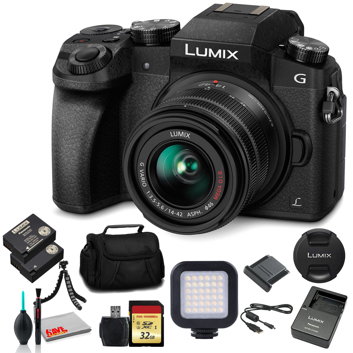 Panasonic Lumix DMC-G7 Mirrorless Digital Camera with 14-42mm Lens (Black) (DMC-G7KK) - Bundle -