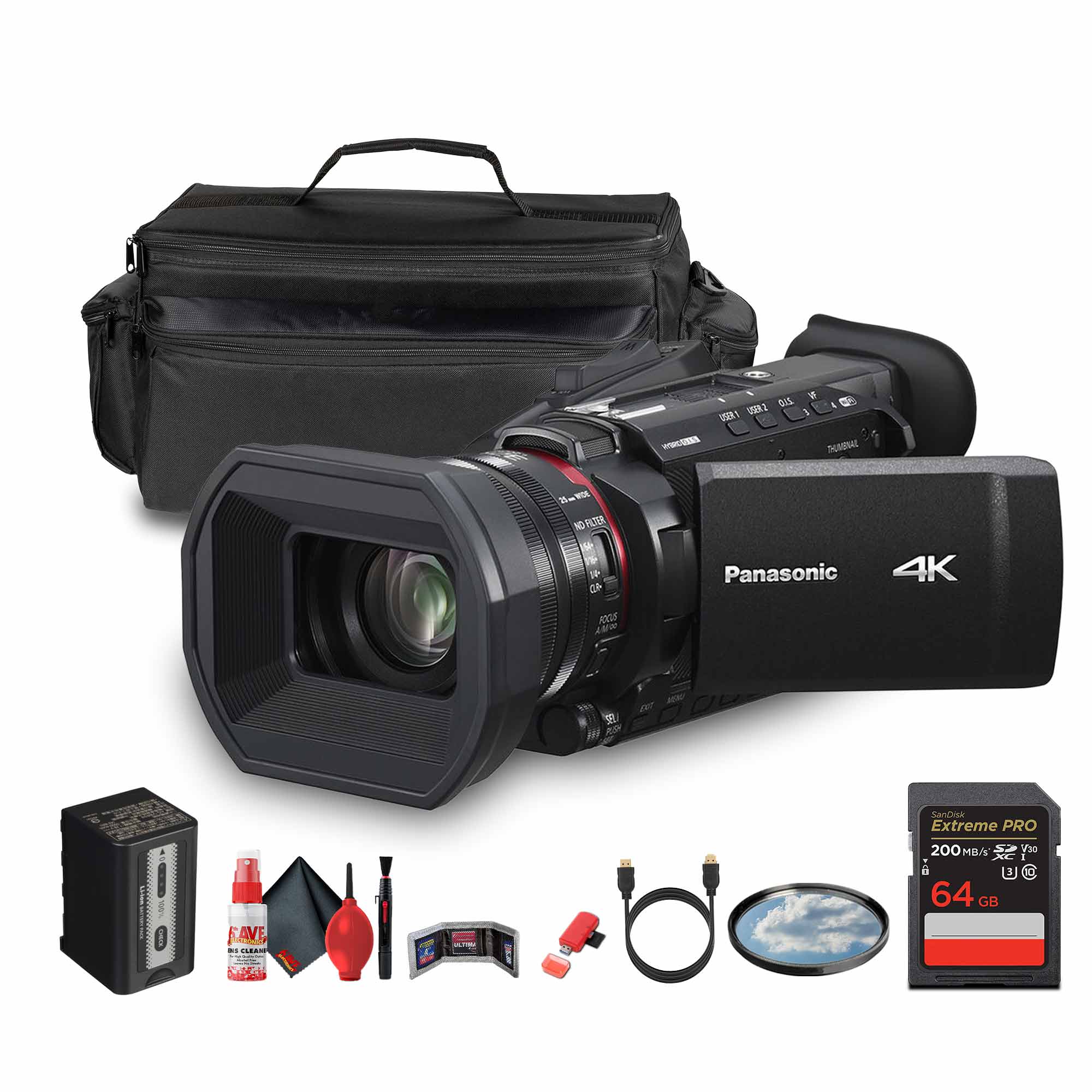 Panasonic HC-X1200 UHD 4K HDMI Lightweight Compact Camcorder with 24x Zoom + Case - Bundle