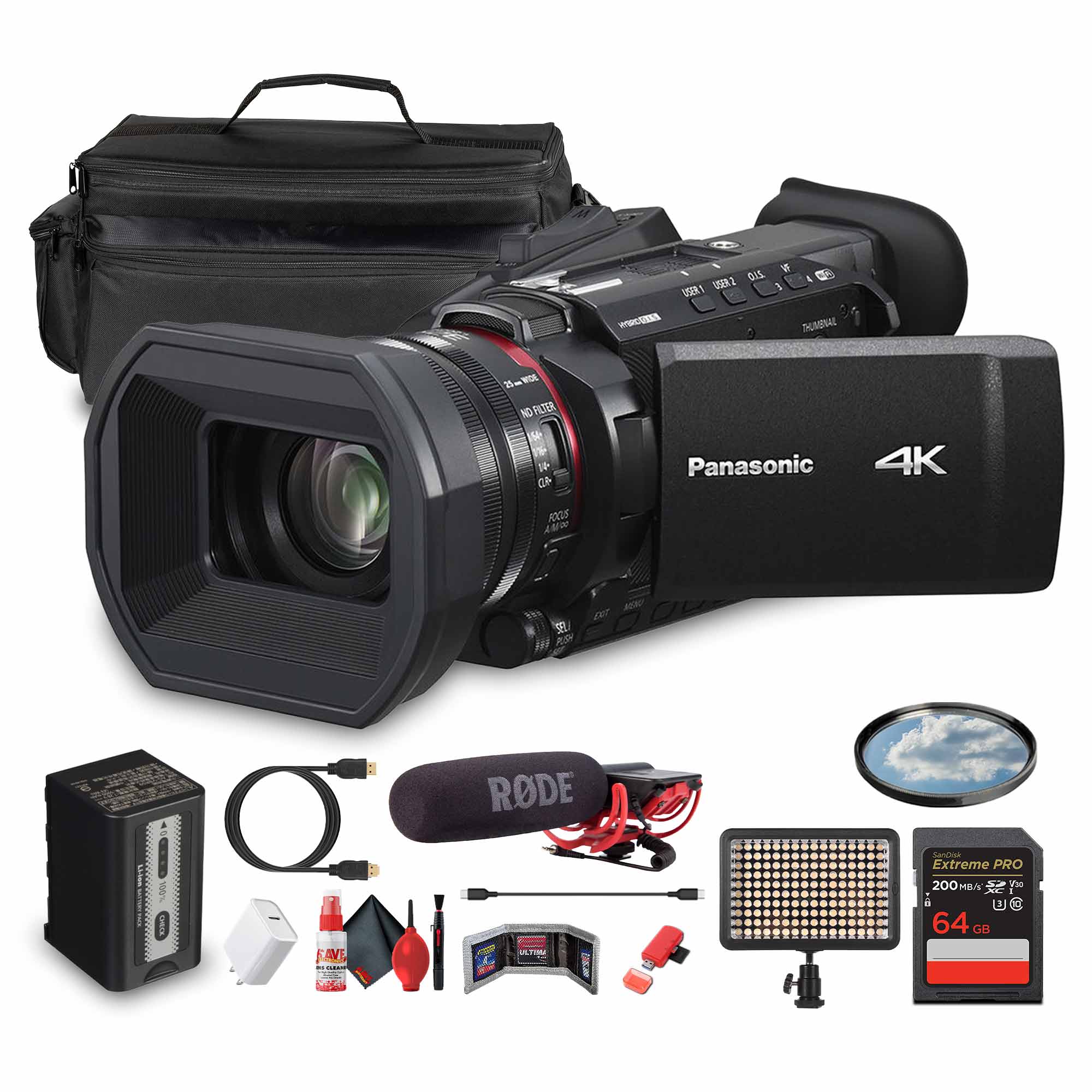 Panasonic HC-X1200 UHD 4K HDMI Lightweight Compact Camcorder with 24x Zoom + Mic - Bundle