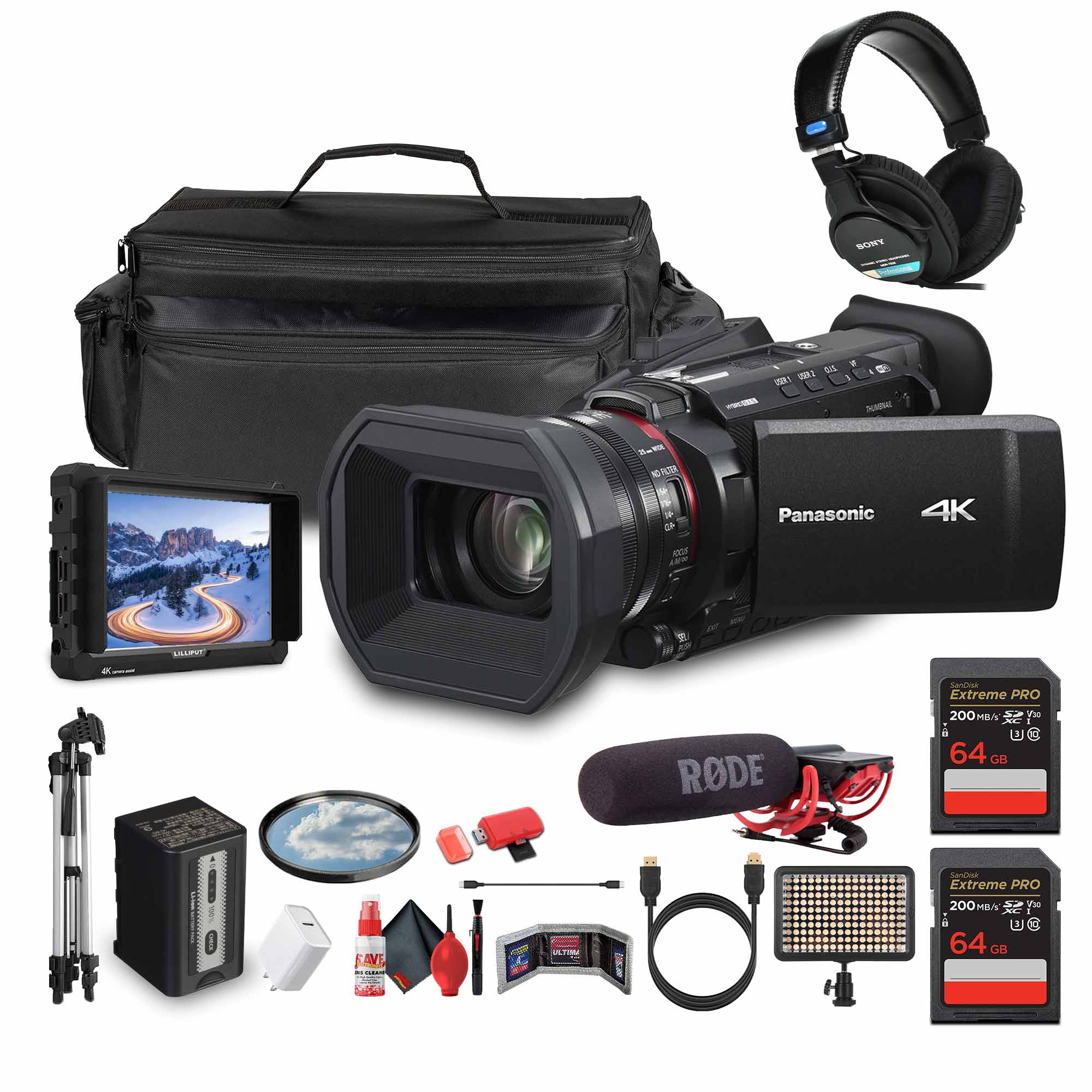 Panasonic HC-X1200 UHD 4K HDMI Lightweight Compact Camcorder with 24x Zoom + Mic - Bundle
