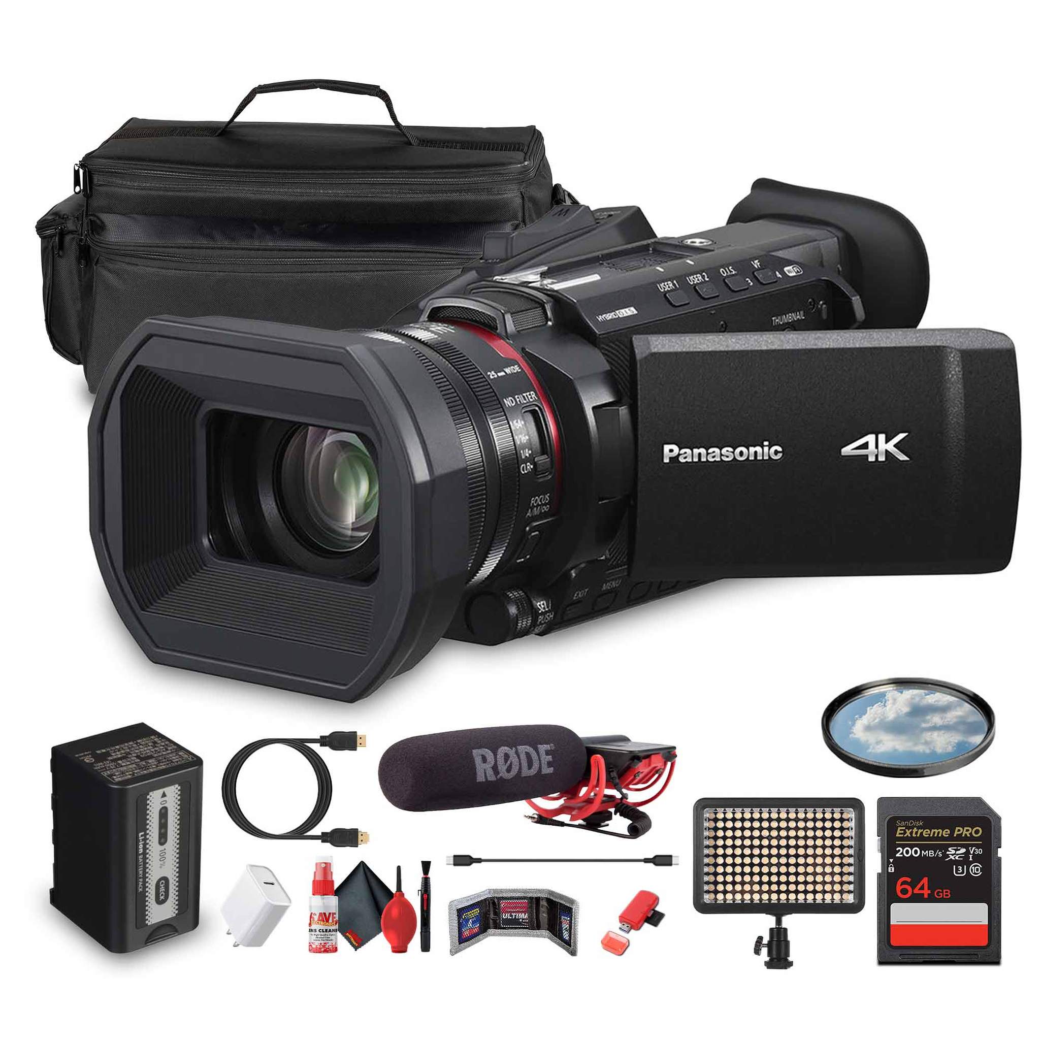 Panasonic HC-X1600 UHD 4K HDMI Lightweight Compact Camcorder with 24x Zoom + Mic - Bundle Panasonic