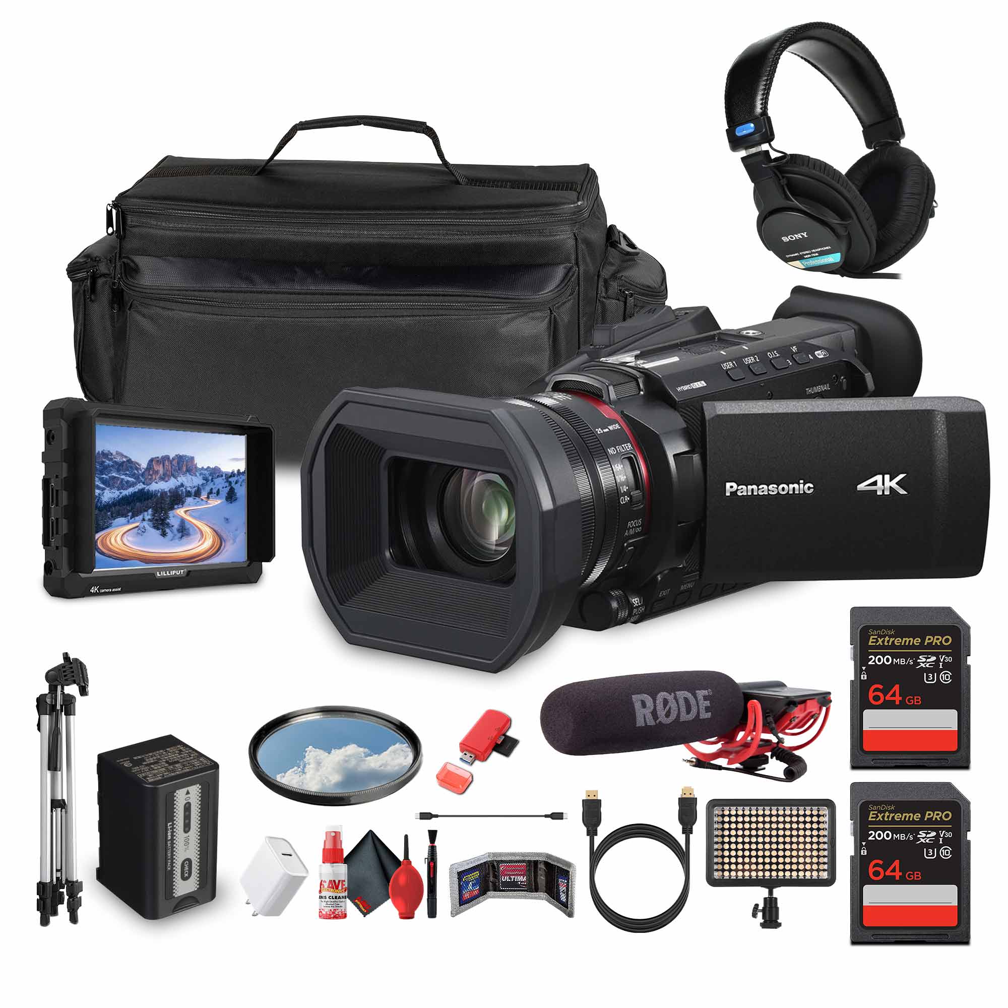 Panasonic HC-X1600 UHD 4K HDMI Lightweight Compact Camcorder with 24x Zoom + Mic - Bundle
