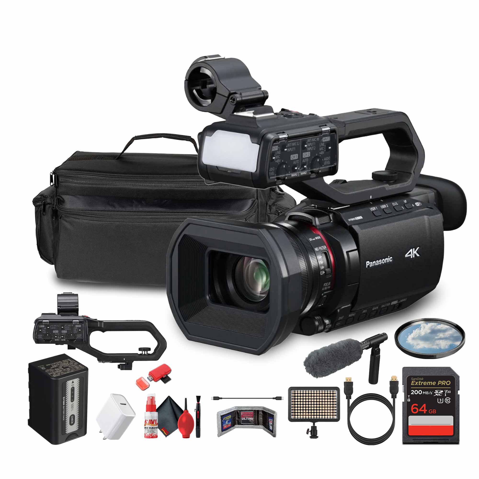 Panasonic HC-X2100 UHD 4K 3G-SDI/HDMI Pro Lightweight Camcorder with 24x Zoom - Bundle