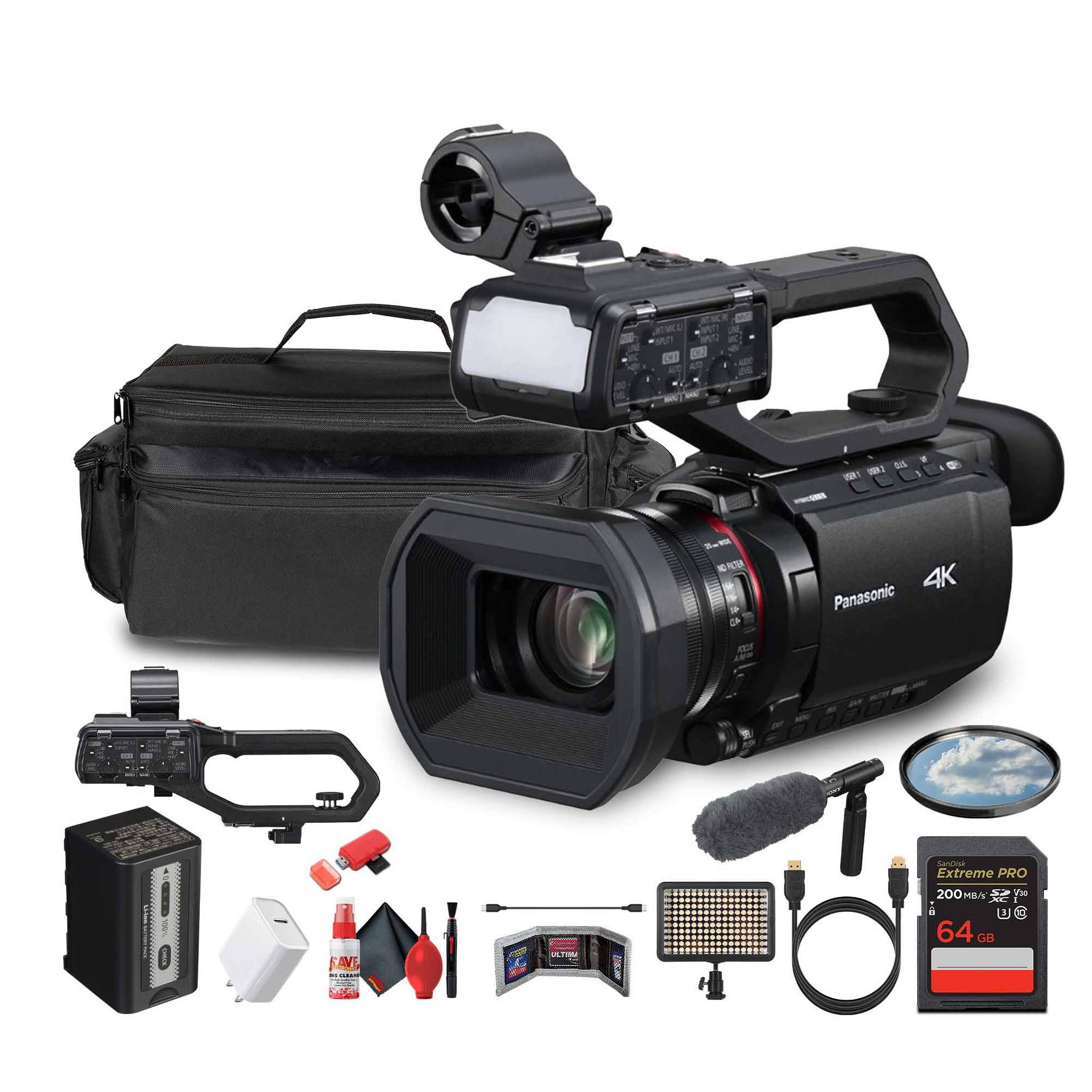 Panasonic HC-X2100 UHD 4K 3G-SDI/HDMI Pro Lightweight Camcorder with 24x Zoom - Bundle Panasonic