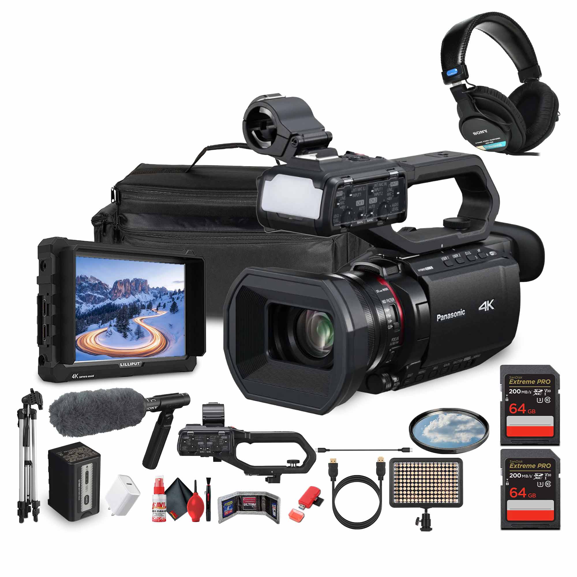 Panasonic HC-X2100 UHD 4K 3G-SDI/HDMI Pro Lightweight Camcorder with 24x Zoom - Bundle