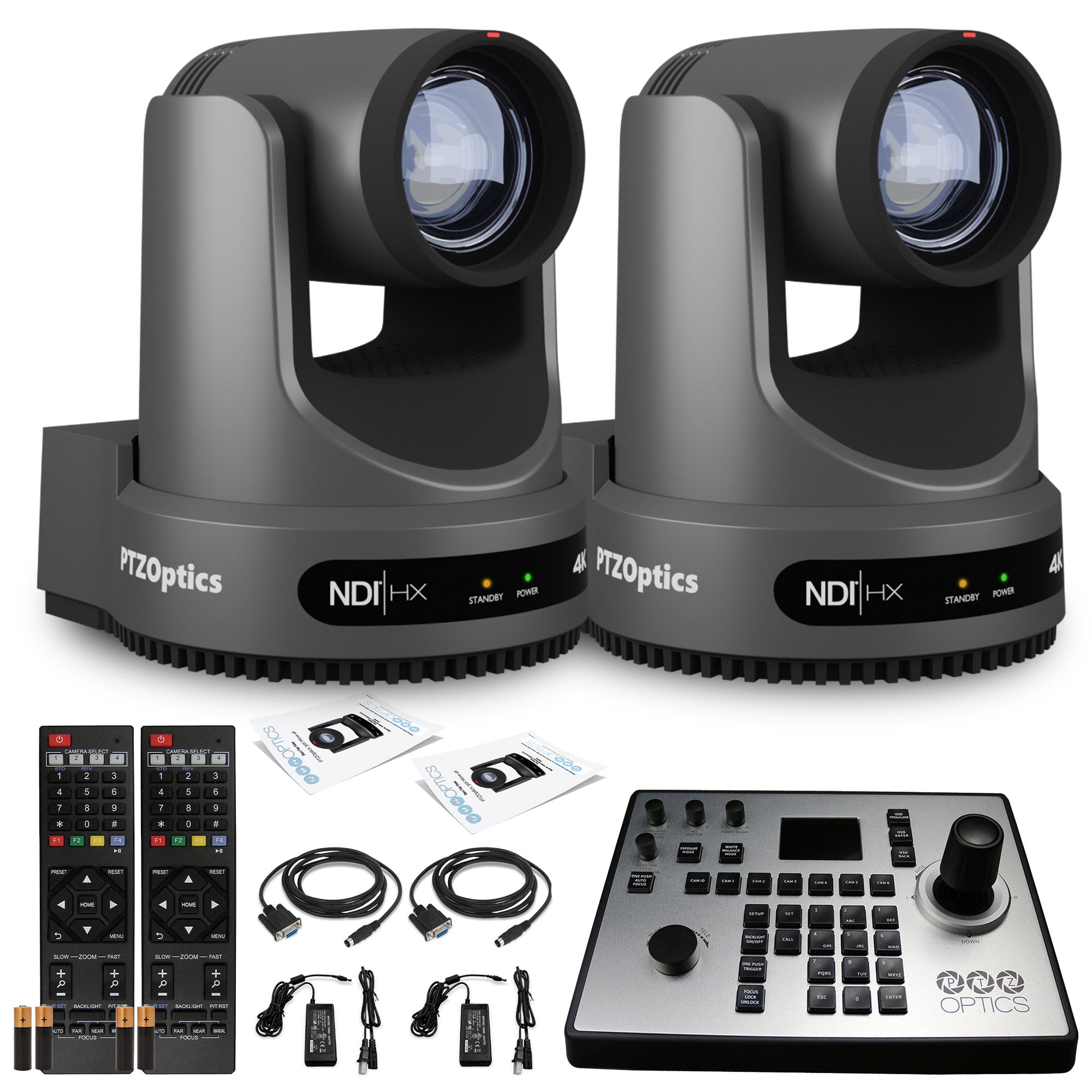 2 x PTZOptics Move 4K PTZ Camera with 12x Zoom Gray PT12X-4K-GY-G3 + PT-JOY-G4 Controller PTZOptics