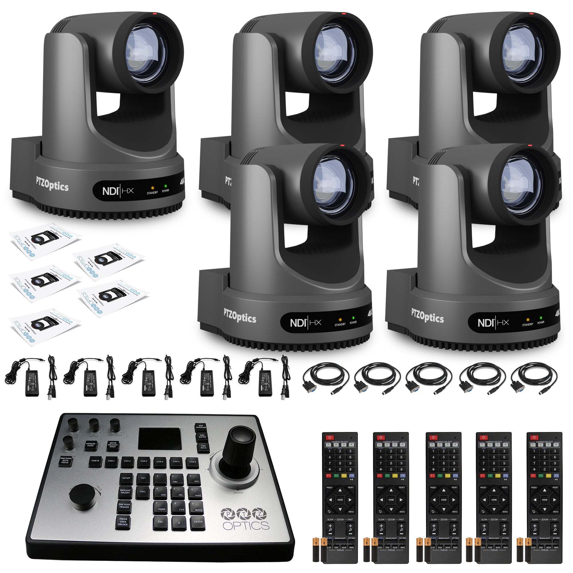 5 x PTZOptics Move 4K PTZ Camera with 12x Zoom (Gray) (PT12X-4K-GY-G3) + PT-JOY-G4 Controller