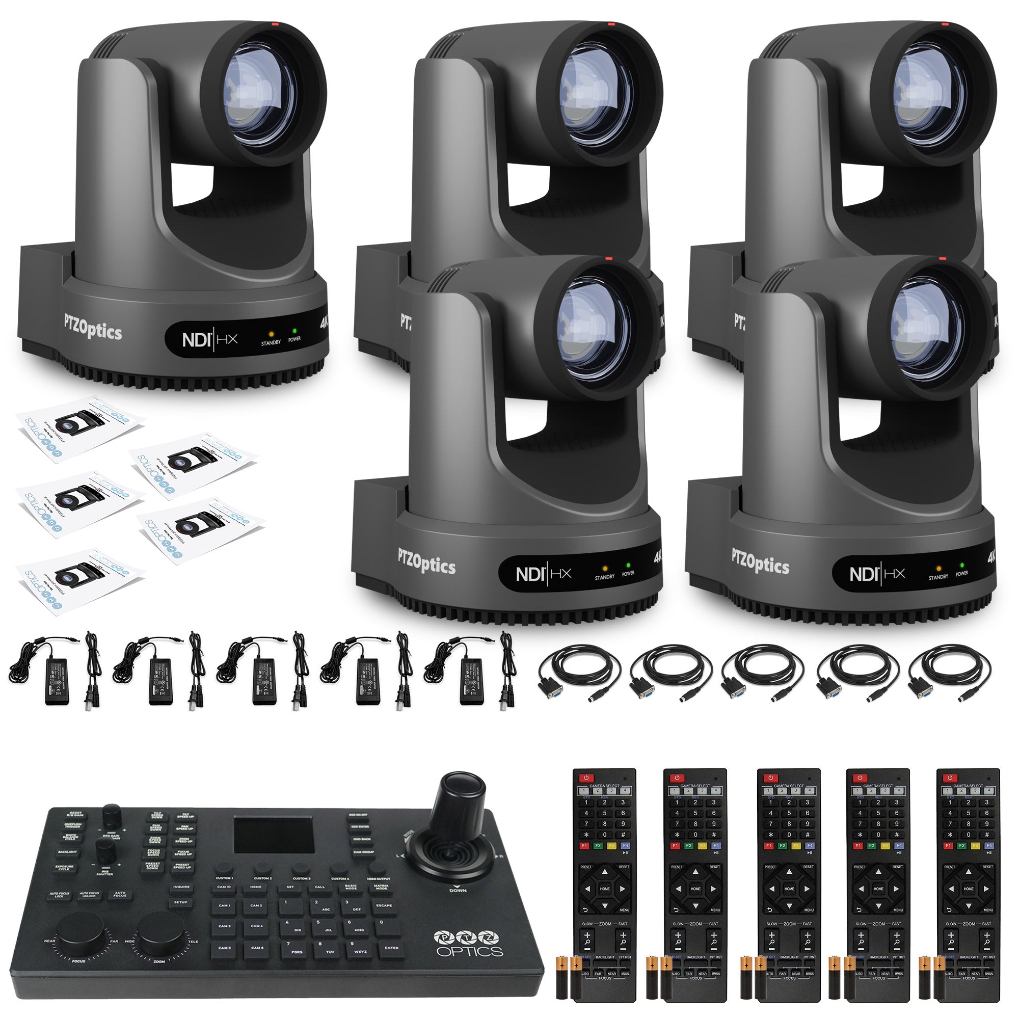 5 x PTZOptics Move 4K PTZ Camera with 12x Zoom (Gray) (PT12X-4K-GY-G3) + SuperJoy PTZ Controller
