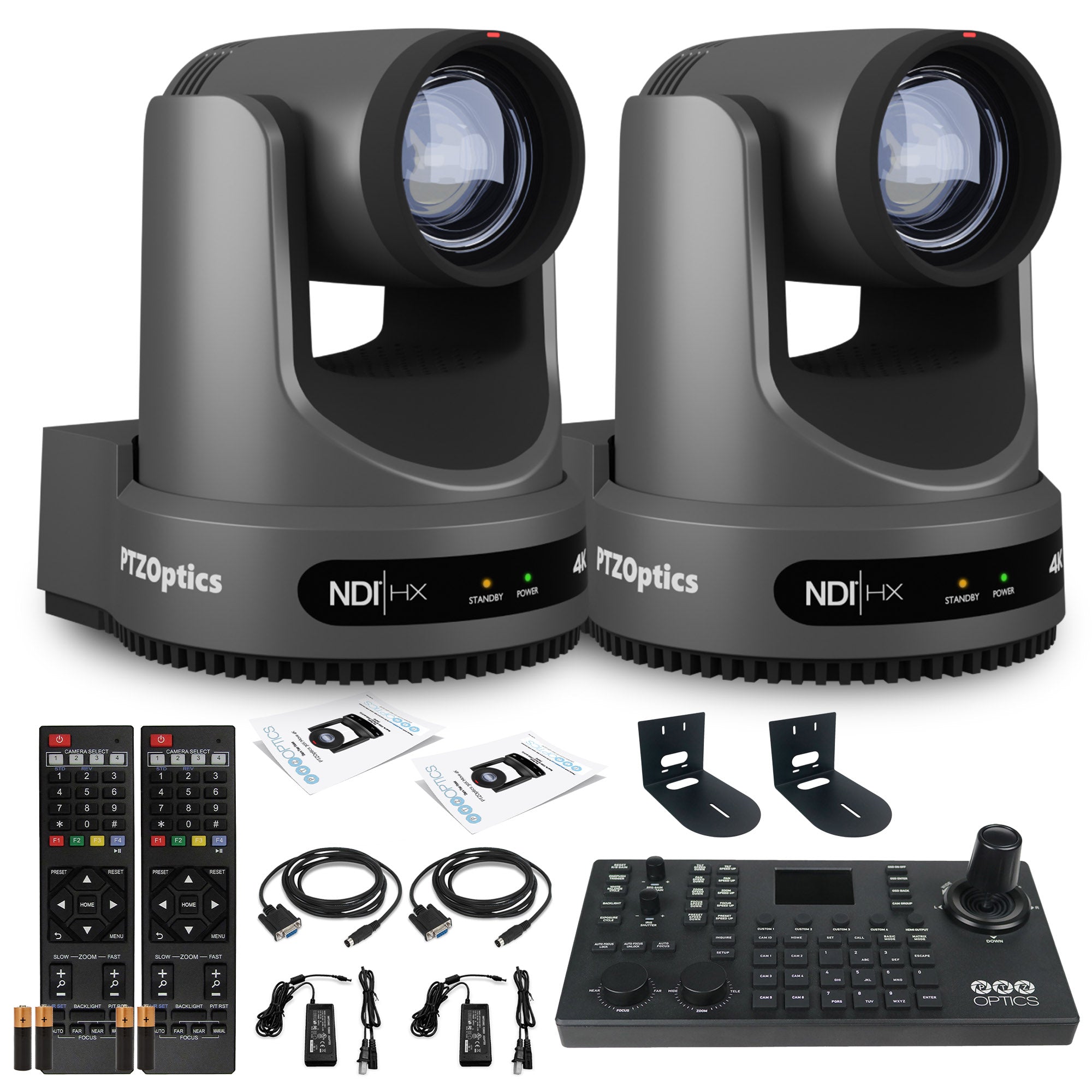 2 x PTZOptics Move 4K PTZ Camera with 12x Zoom Gray PT12X-4K-GY-G3 + SuperJoy PTZ Controller + 2 x Wall Mount PTZOptics