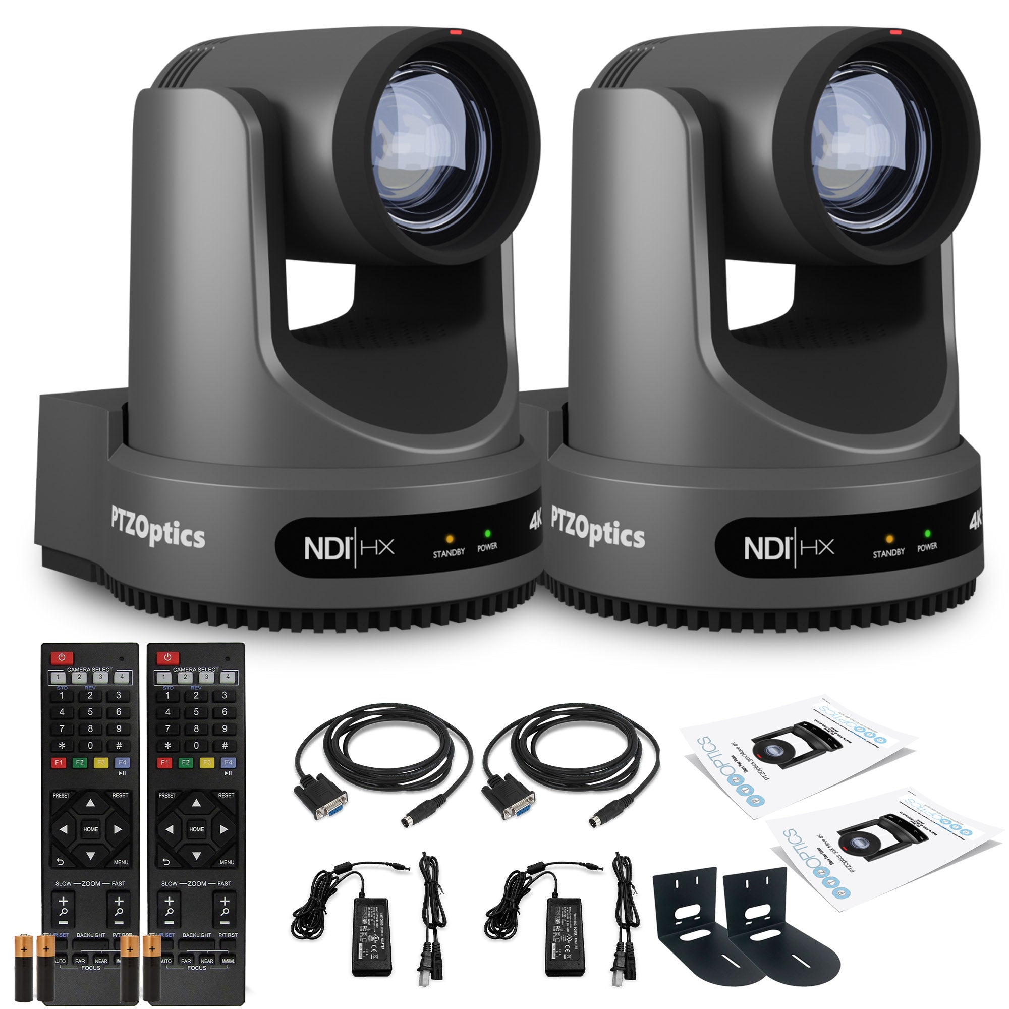 2 x PTZOptics Move 4K PTZ Camera with 12x Zoom Gray PT12X-4K-GY-G3 + 2 x Wall Mount PTZOptics