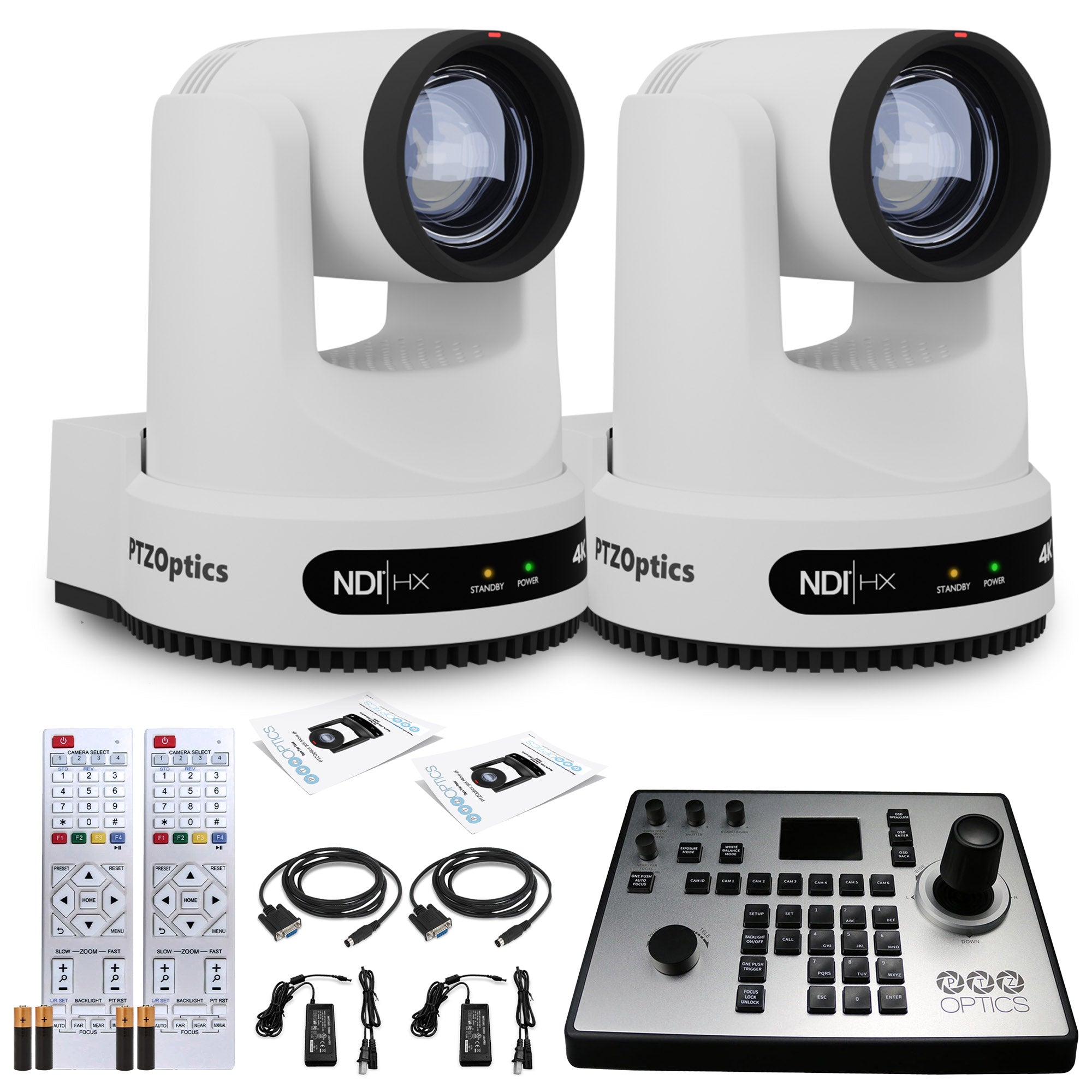 2 x PTZOptics Move 4K PTZ Camera with 12x Zoom White PT12X-4K-WH-G3 + PT-JOY-G4 Controller PTZOptics