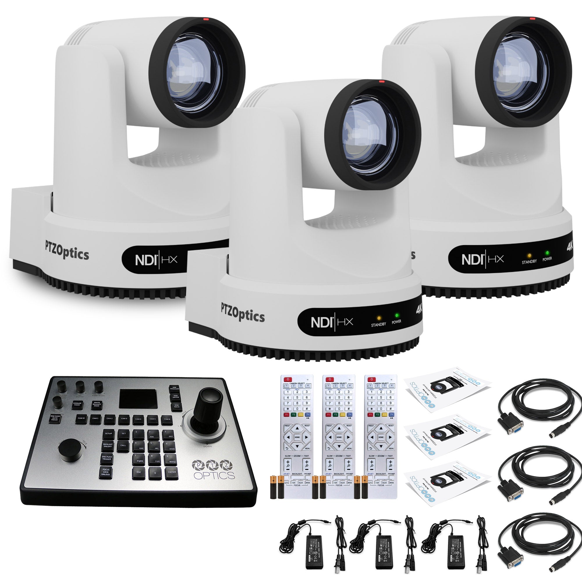 3 x PTZOptics Move 4K PTZ Camera with 12x Zoom White PT12X-4K-WH-G3 + PT-JOY-G4 Controller