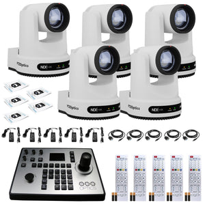 5 x PTZOptics Move 4K PTZ Camera with 12x Zoom White PT12X-4K-WH-G3 + PT-JOY-G4 Controller