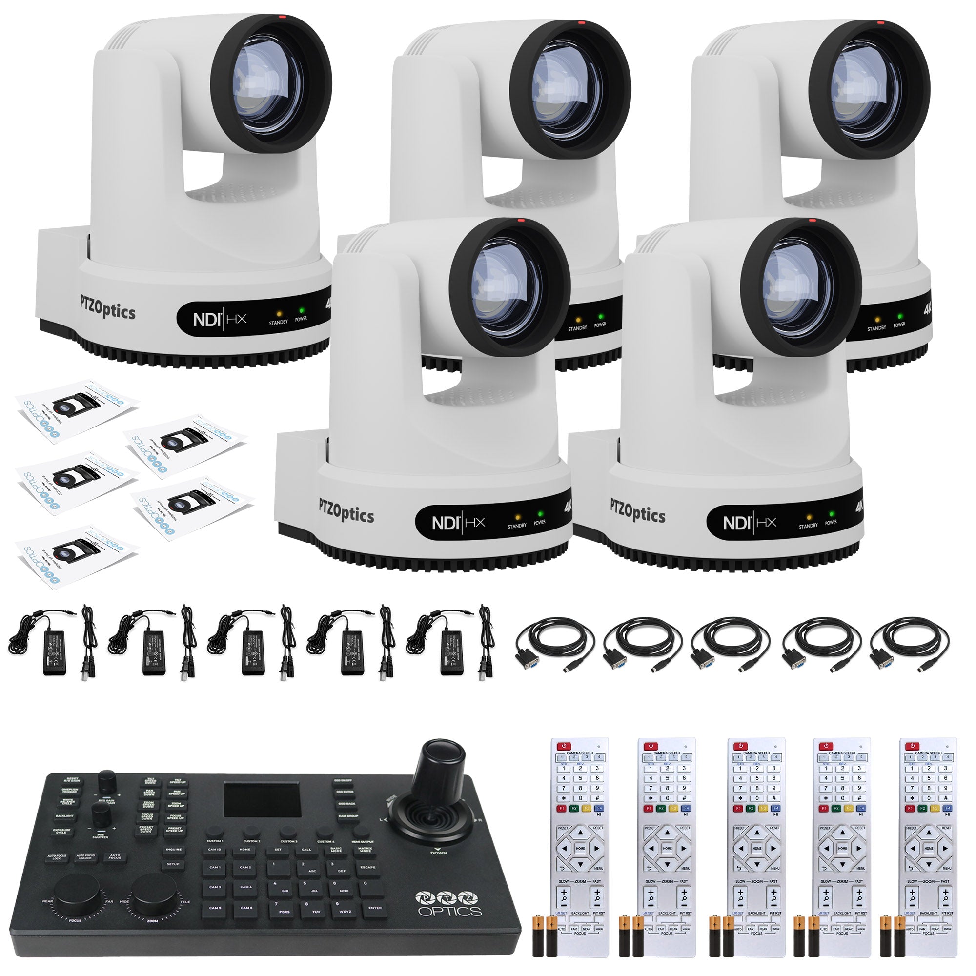 5 x PTZOptics Move 4K PTZ Camera with 12x Zoom White PT12X-4K-WH-G3 + SuperJoy PTZ Controller