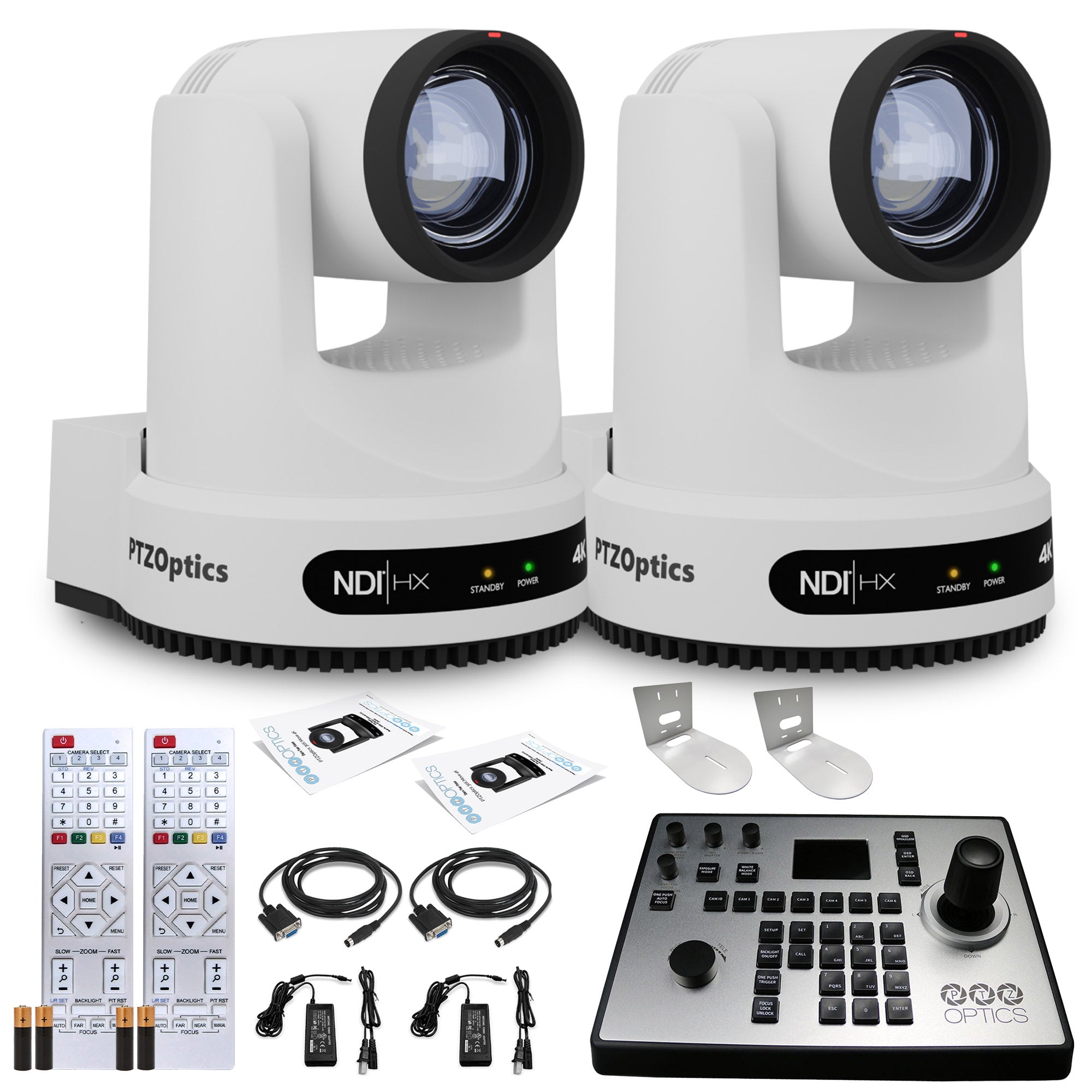 2 x PTZOptics Move 4K PTZ Camera with 12x Zoom White PT12X-4K-WH-G3 + PT-JOY-G4 Controller + 2 x Wall Mount PTZOptics