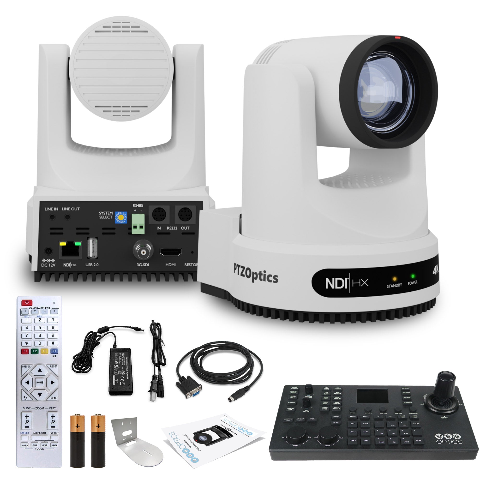 PTZOptics Move 4K PTZ Camera with 12x Zoom White PT12X-4K-WH-G3 + SuperJoy PTZ Controller + Wall Mount