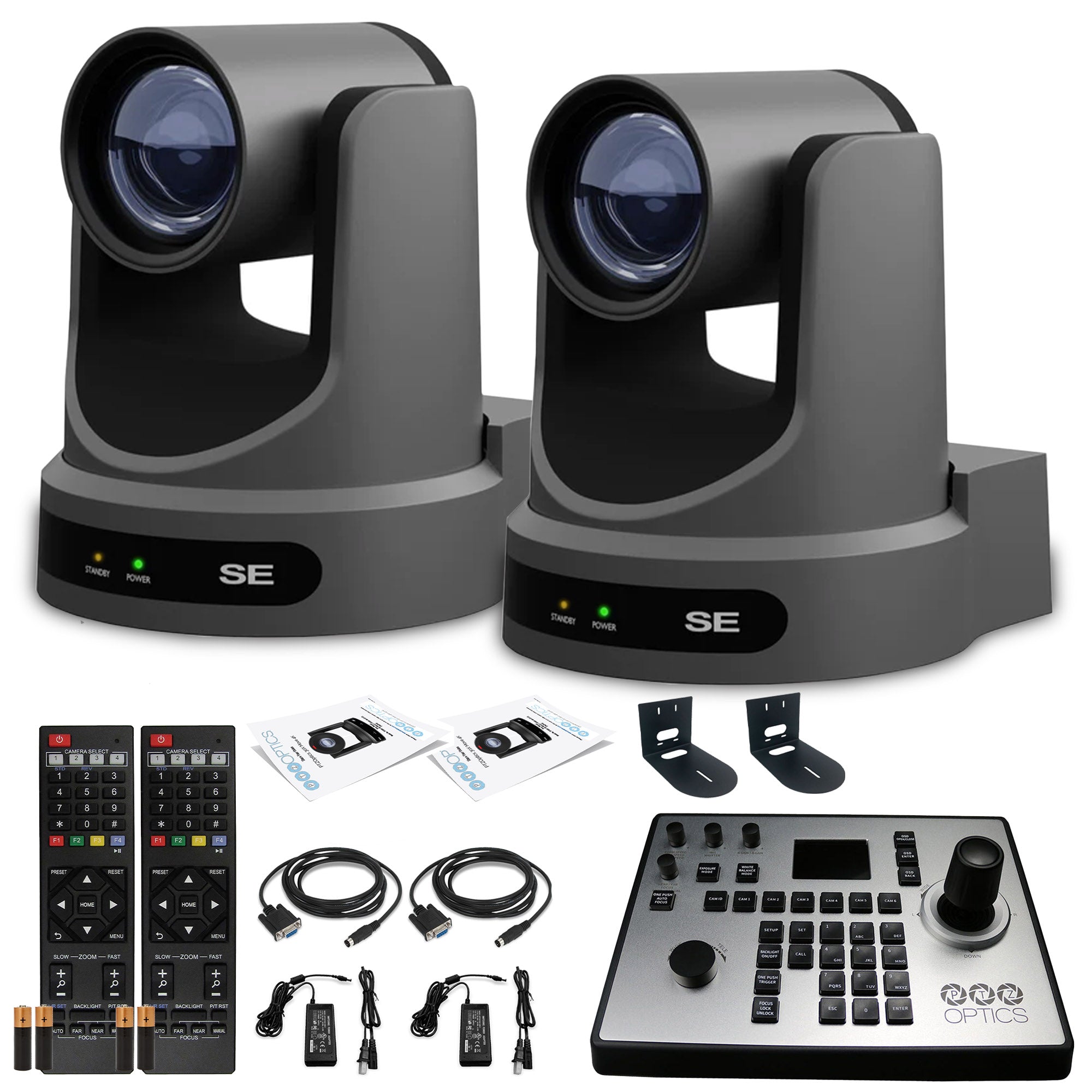 2 x PTZOptics Move SE PTZ Camera with 12x Optical Zoom + PTZOptics PT-JOY-G4 + 2 x Wall Mount