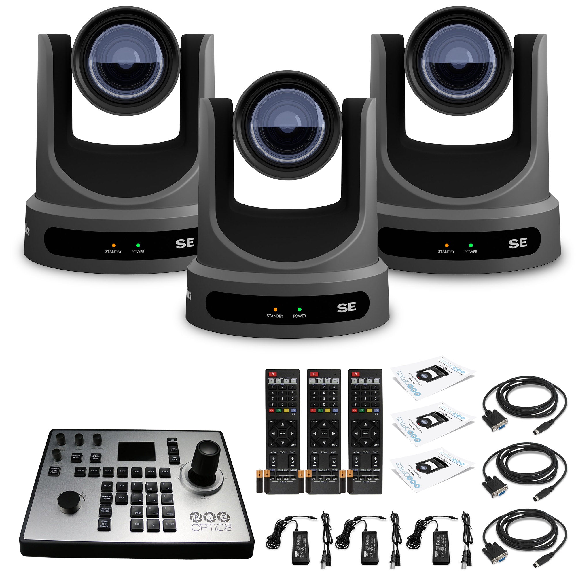 3 x PTZOptics Move SE PTZ Camera with 12x Optical Zoom PT12X-SE-GY-G3 + PTZOptics PT-JOY-G4