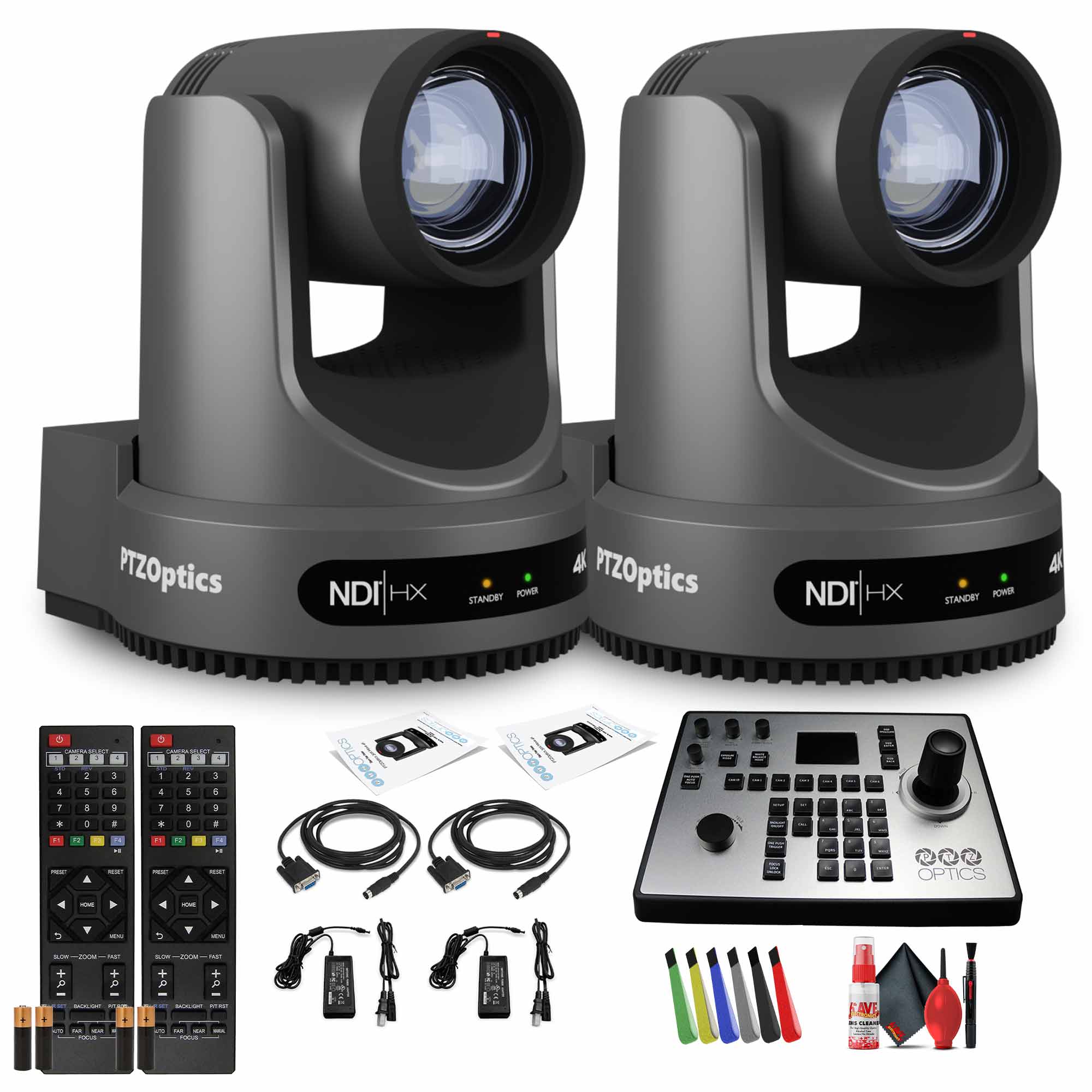 2 x PTZOptics Move 4K PTZ Camera with 20x Zoom Gray PT20X-4K-GY-G3 + PT-JOY-G4 Controller
