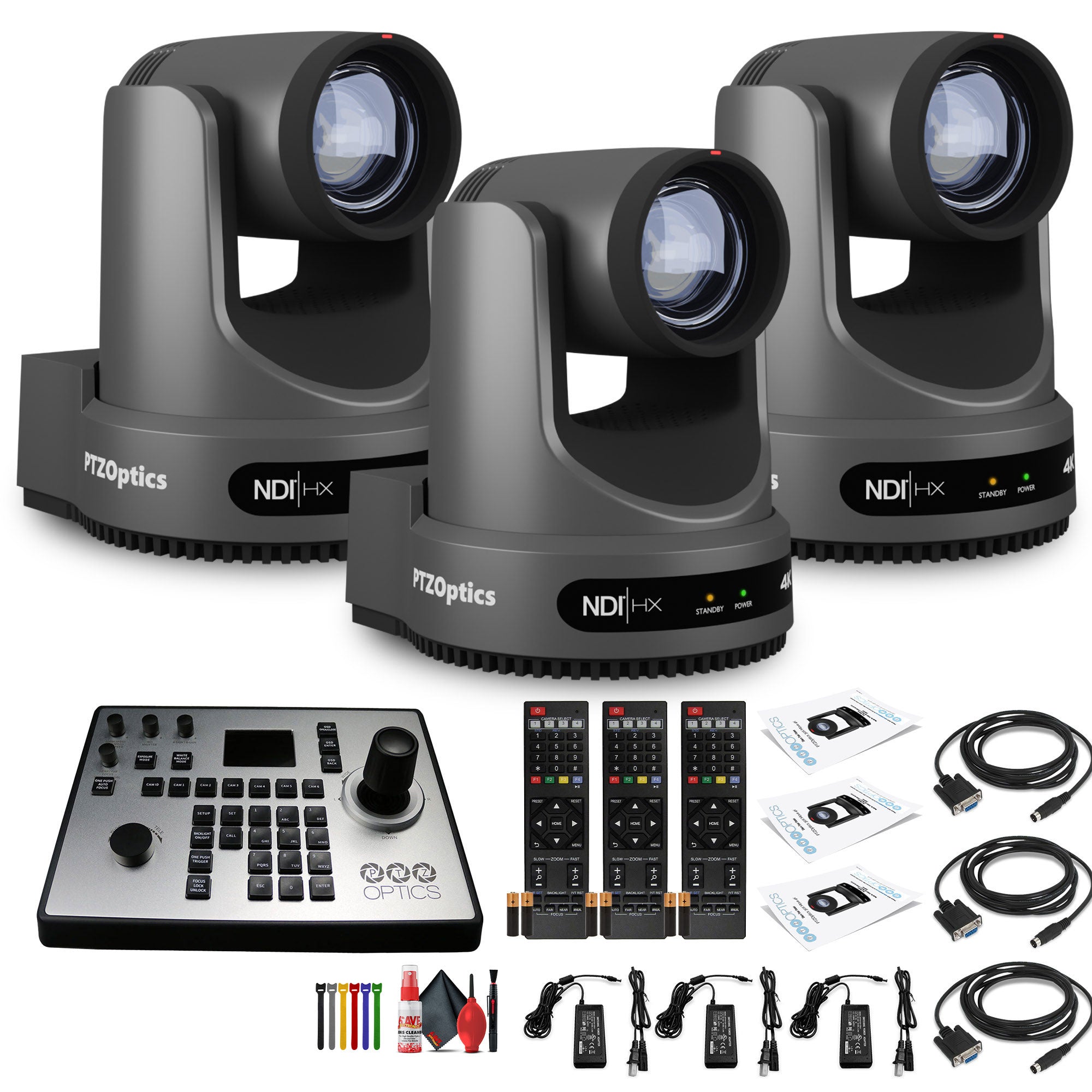 3 x PTZOptics Move 4K PTZ Camera with 20x Zoom Gray PT20X-4K-GY-G3 + PT-JOY-G4 Controller