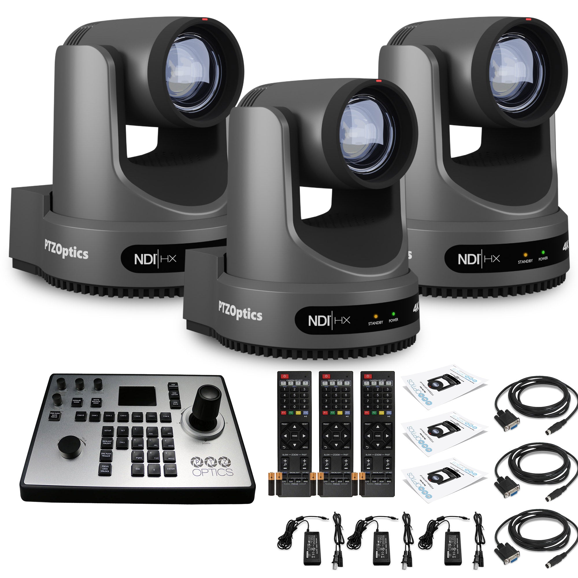 3 x PTZOptics Move 4K PTZ Camera with 20x Zoom Gray PT20X-4K-GY-G3 + PT-JOY-G4 Controller