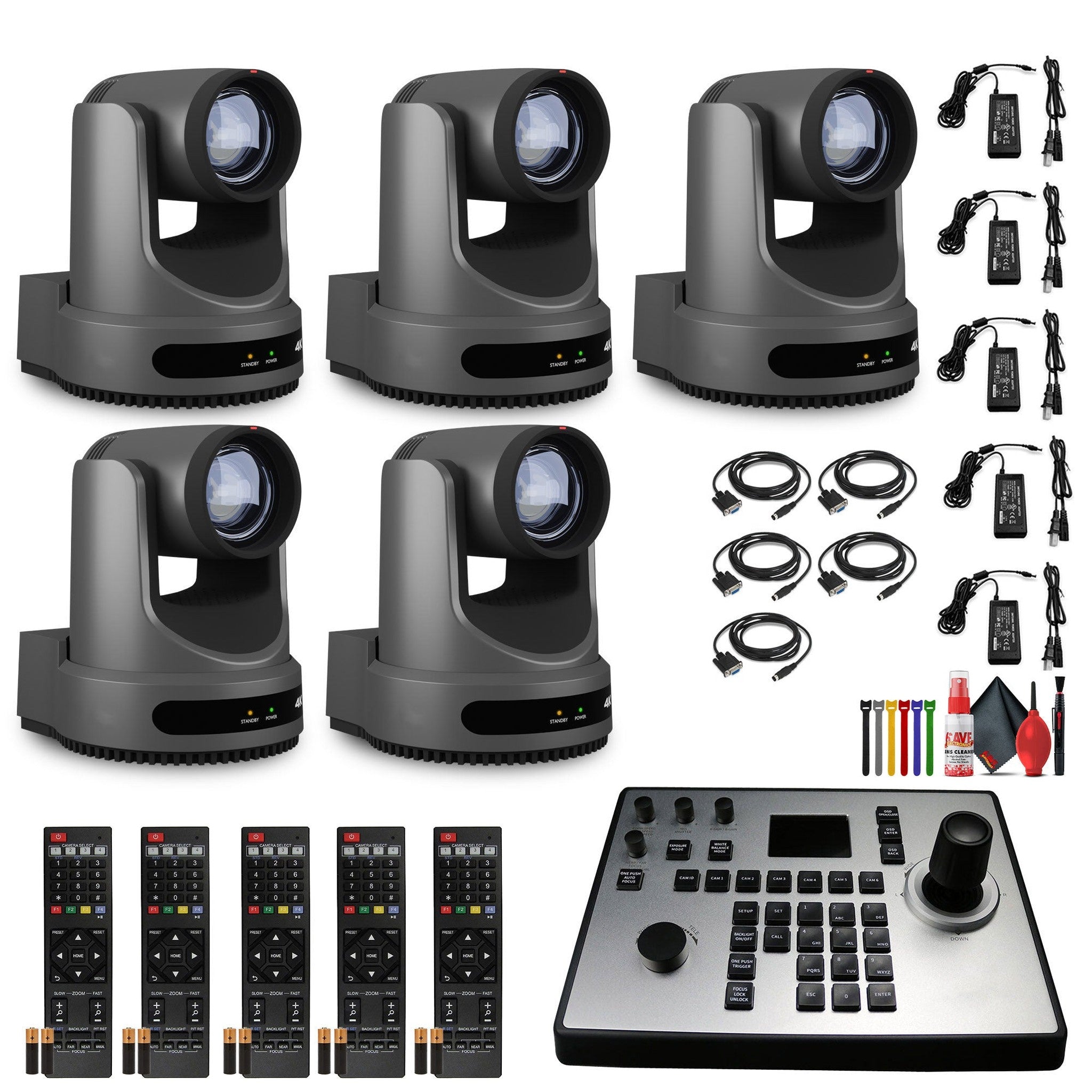 5 x PTZOptics Move 4K PTZ Camera with 20x Zoom Gray PT20X-4K-GY-G3 + PT-JOY-G4 Controller
