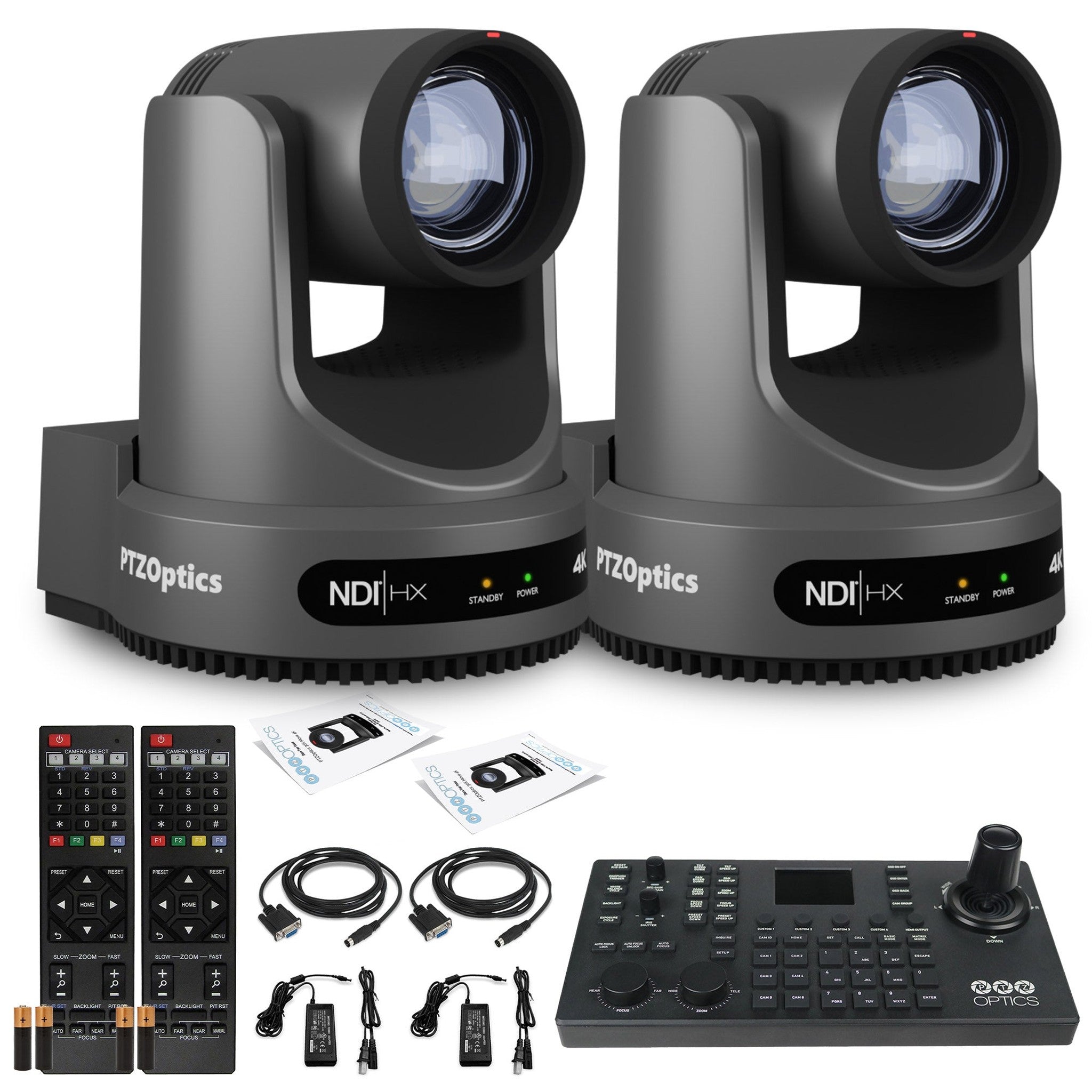 2 x PTZOptics Move 4K PTZ Camera with 20x Zoom Gray PT20X-4K-GY-G3 + SuperJoy PTZ Controller PTZOptics