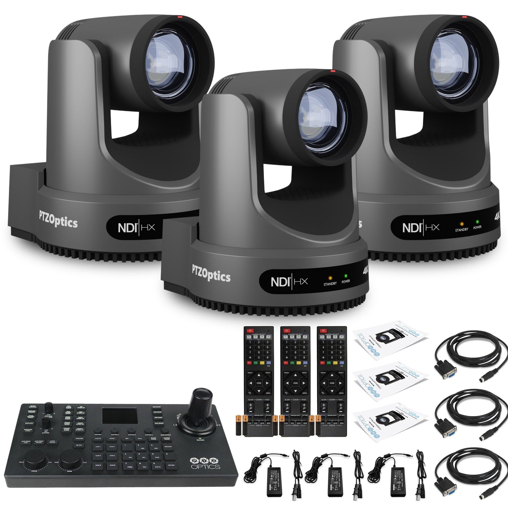 3 x PTZOptics Move 4K PTZ Camera with 20x Zoom Gray PT20X-4K-GY-G3 + SuperJoy PTZ Controller PTZOptics