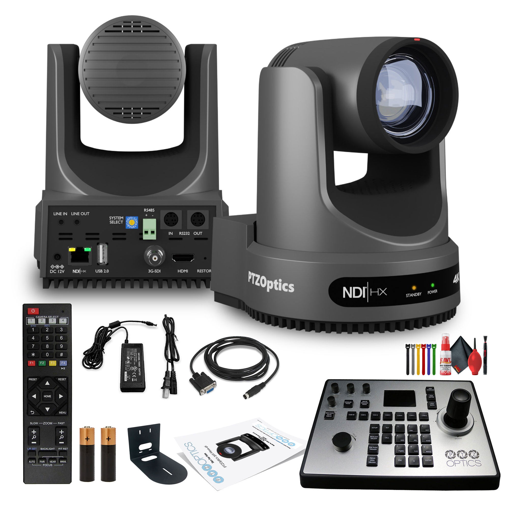 PTZOptics Move 4K PTZ Camera with 20x Zoom Gray PT20X-4K-GY-G3 + PT-JOY-G4 Controller + Wall Mount