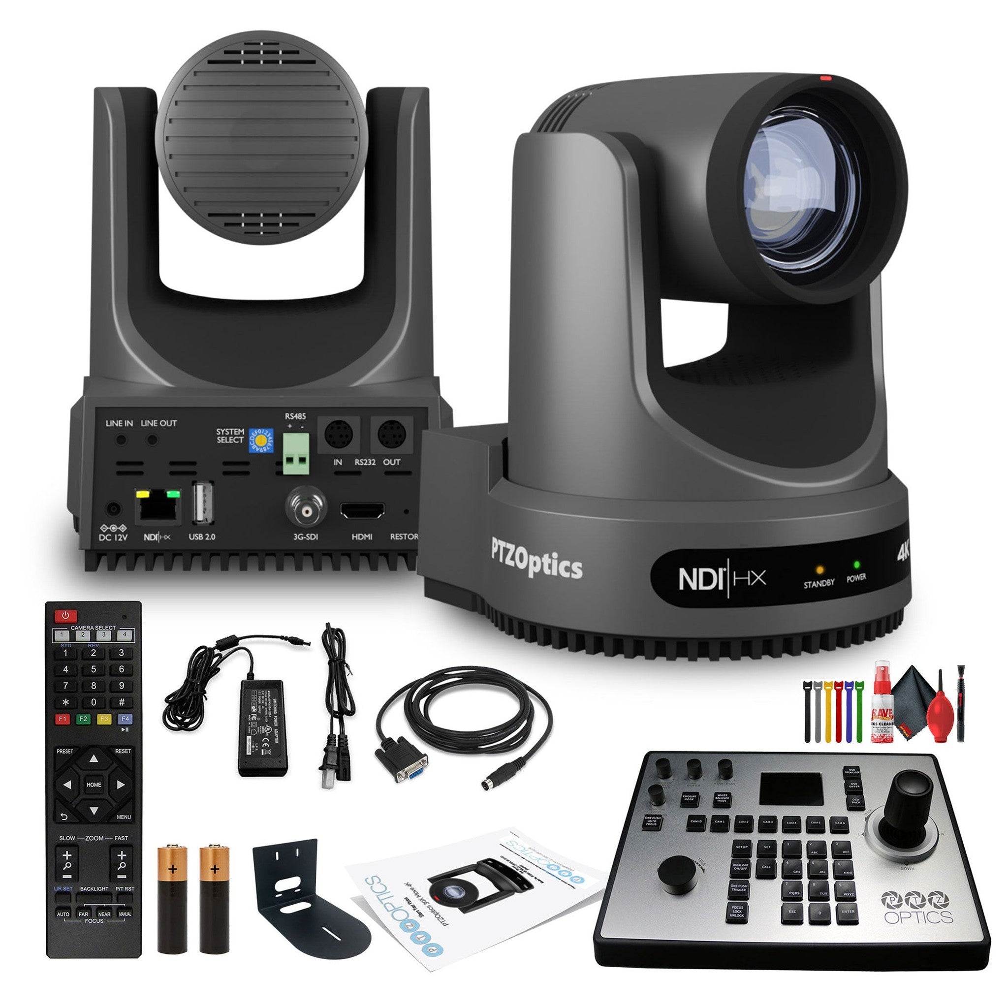 PTZOptics Move 4K PTZ Camera with 20x Zoom Gray PT20X-4K-GY-G3 + PT-JOY-G4 Controller + Wall Mount