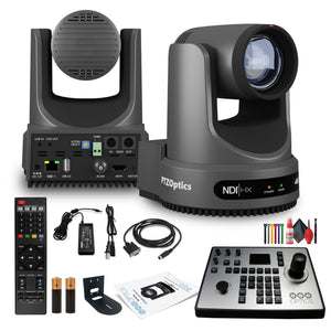 PTZOptics Move 4K PTZ Camera with 20x Zoom Gray PT20X-4K-GY-G3 + PT-JOY-G4 Controller + Wall Mount