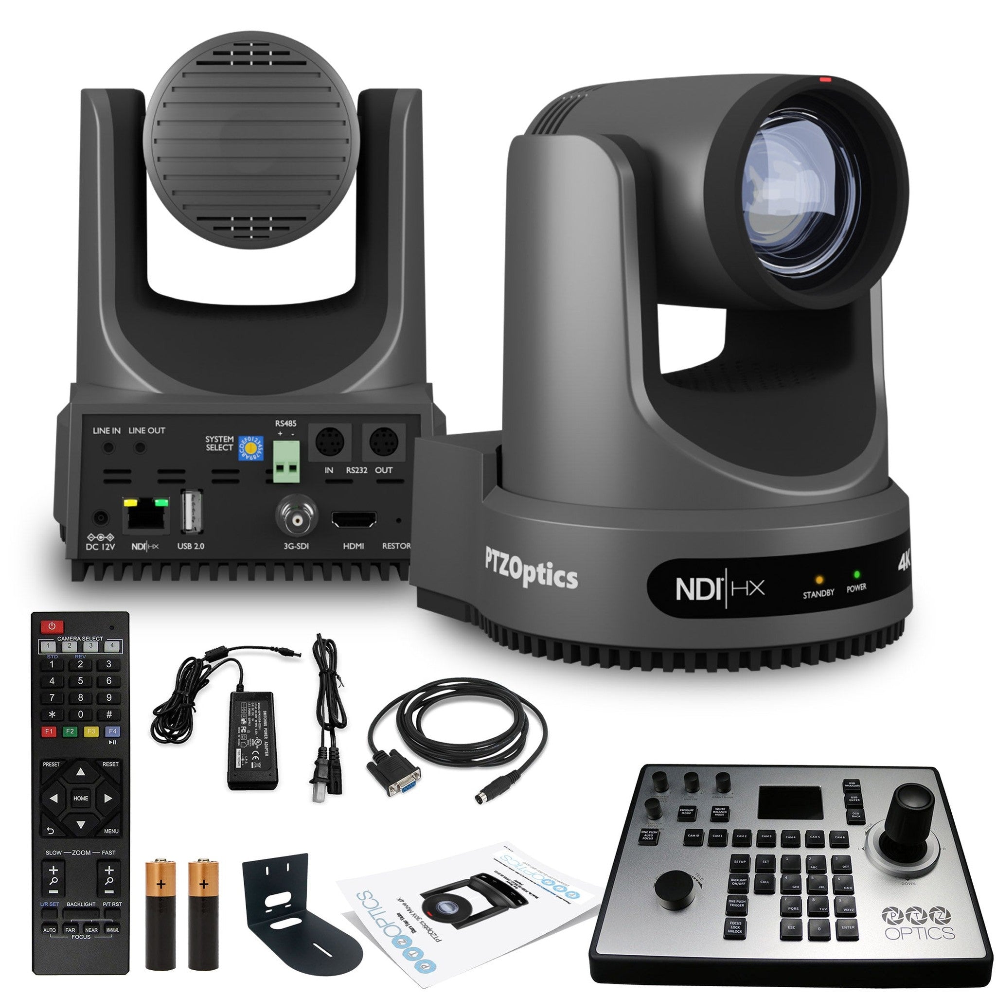 PTZOptics Move 4K PTZ Camera with 20x Zoom Gray PT20X-4K-GY-G3 + PT-JOY-G4 Controller + Wall Mount
