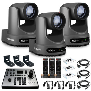 3 x PTZOptics Move 4K PTZ Camera with 20x Zoom Gray PT20X-4K-GY-G3 + PT-JOY-G4 Controller + 3 x Wall Mount
