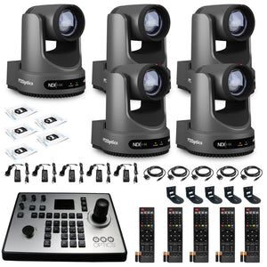 5 x PTZOptics Move 4K PTZ Camera with 20x Zoom Gray PT20X-4K-GY-G3 + PT-JOY-G4 Controller + 5 x Wall Mount
