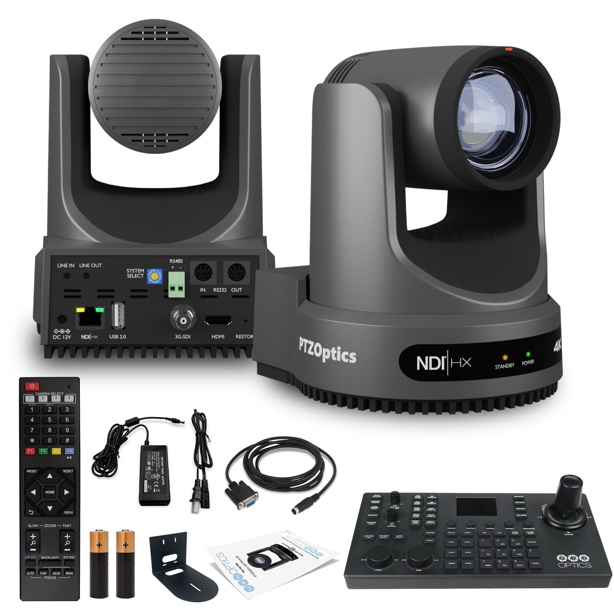PTZOptics Move 4K PTZ Camera with 20x Zoom Gray PT20X-4K-GY-G3 + SuperJoy PTZ Controller + Wall Mount PTZOptics