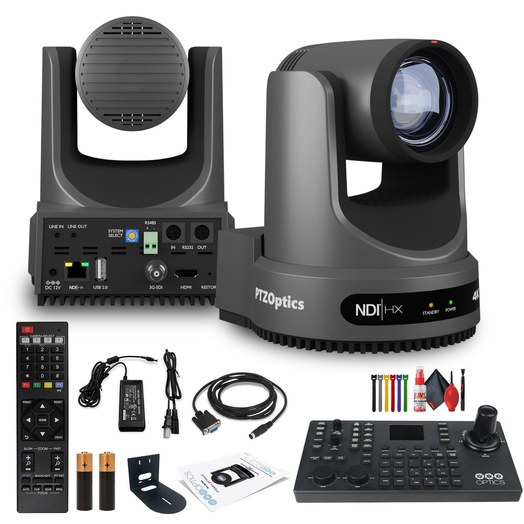 PTZOptics Move 4K PTZ Camera with 20x Zoom Gray PT20X-4K-GY-G3 + SuperJoy PTZ Controller + Wall Mount