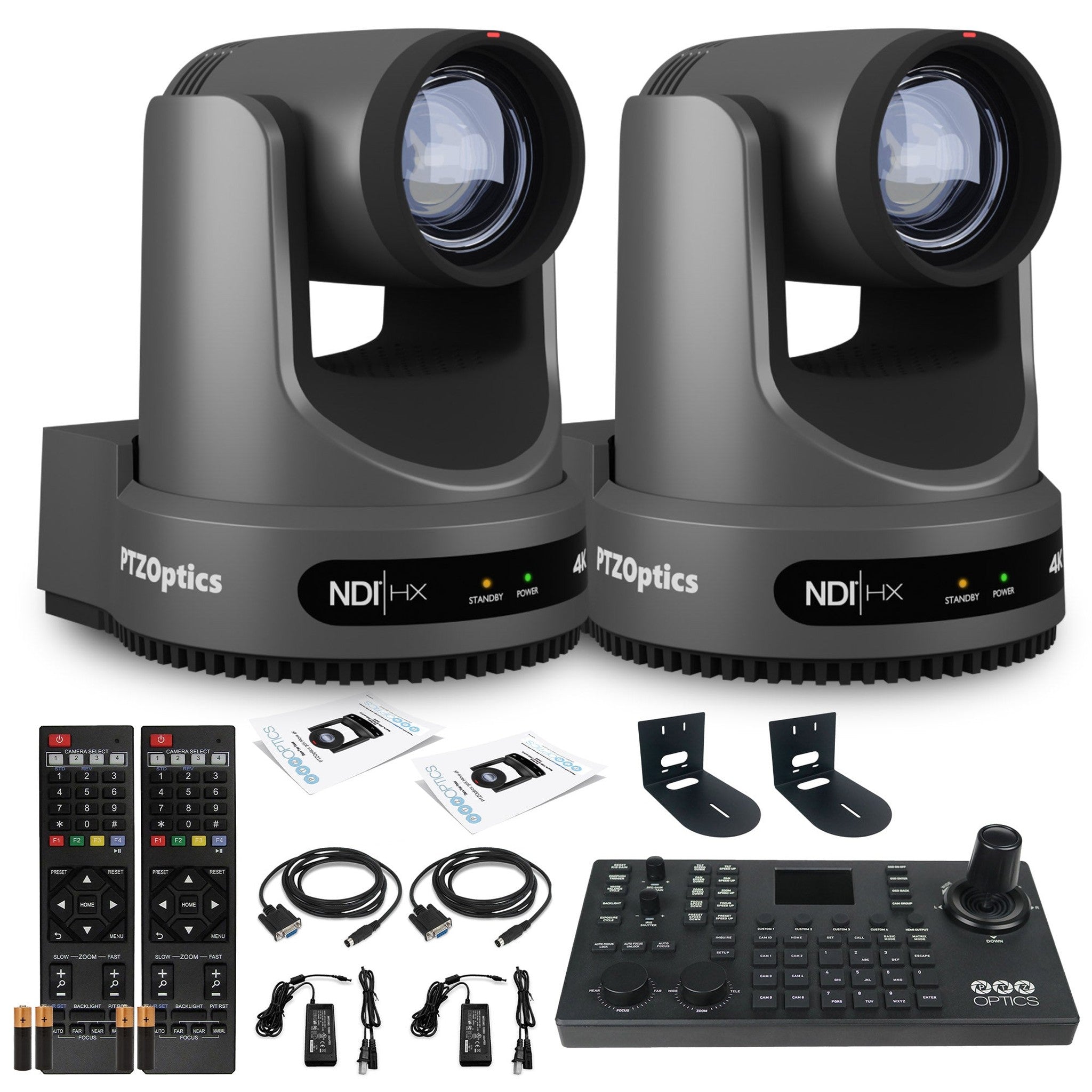2 x PTZOptics Move 4K PTZ Camera with 20x Zoom Gray PT20X-4K-GY-G3 + SuperJoy PTZ Controller + 2 x Wall Mount PTZOptics