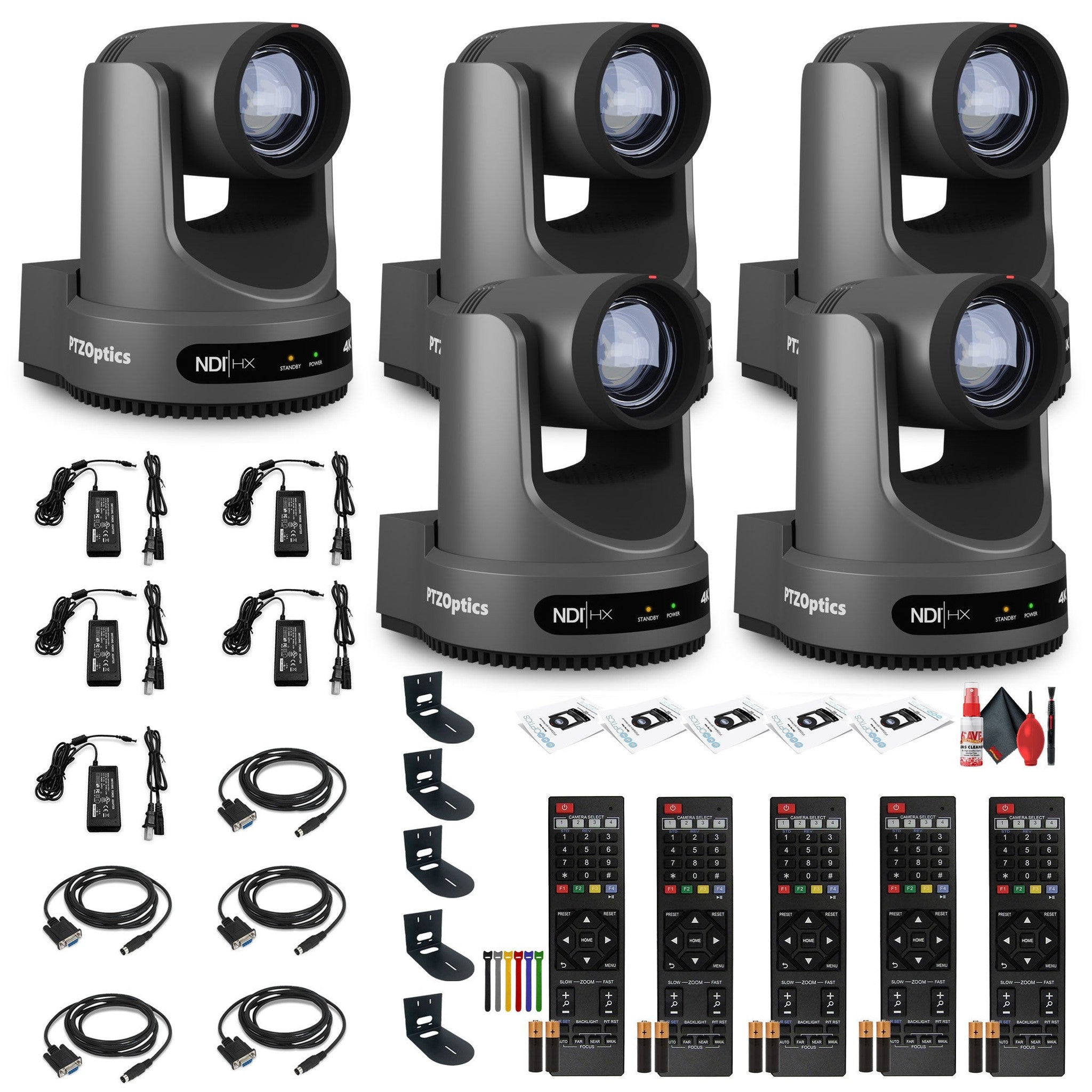 5 x PTZOptics Move 4K PTZ Camera with 20x Zoom Gray PT20X-4K-GY-G3 + SuperJoy PTZ Controller + 5 x Wall Mount