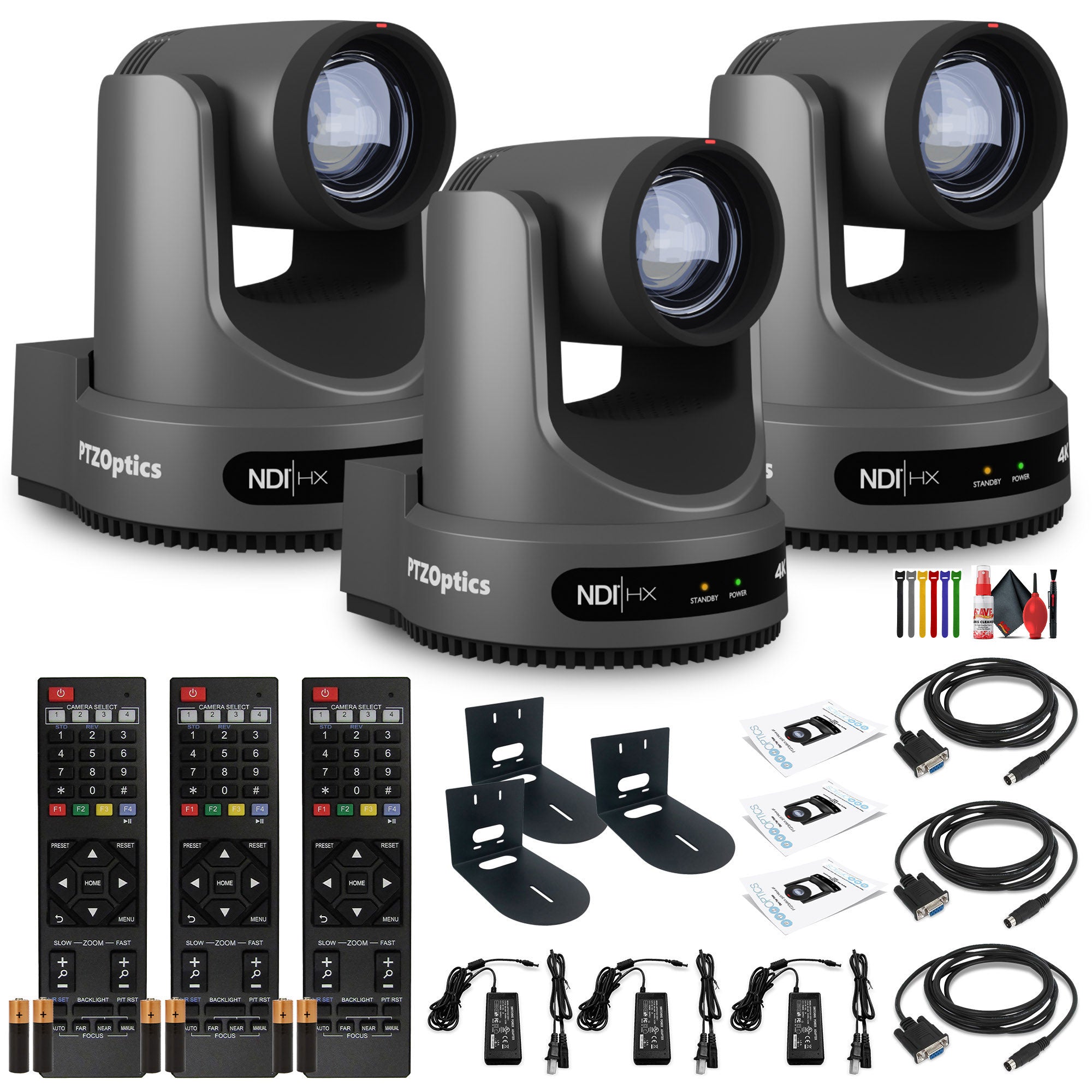 3 x PTZOptics Move 4K PTZ Camera with 20x Zoom Gray PT20X-4K-GY-G3 + 3 x Wall Mount