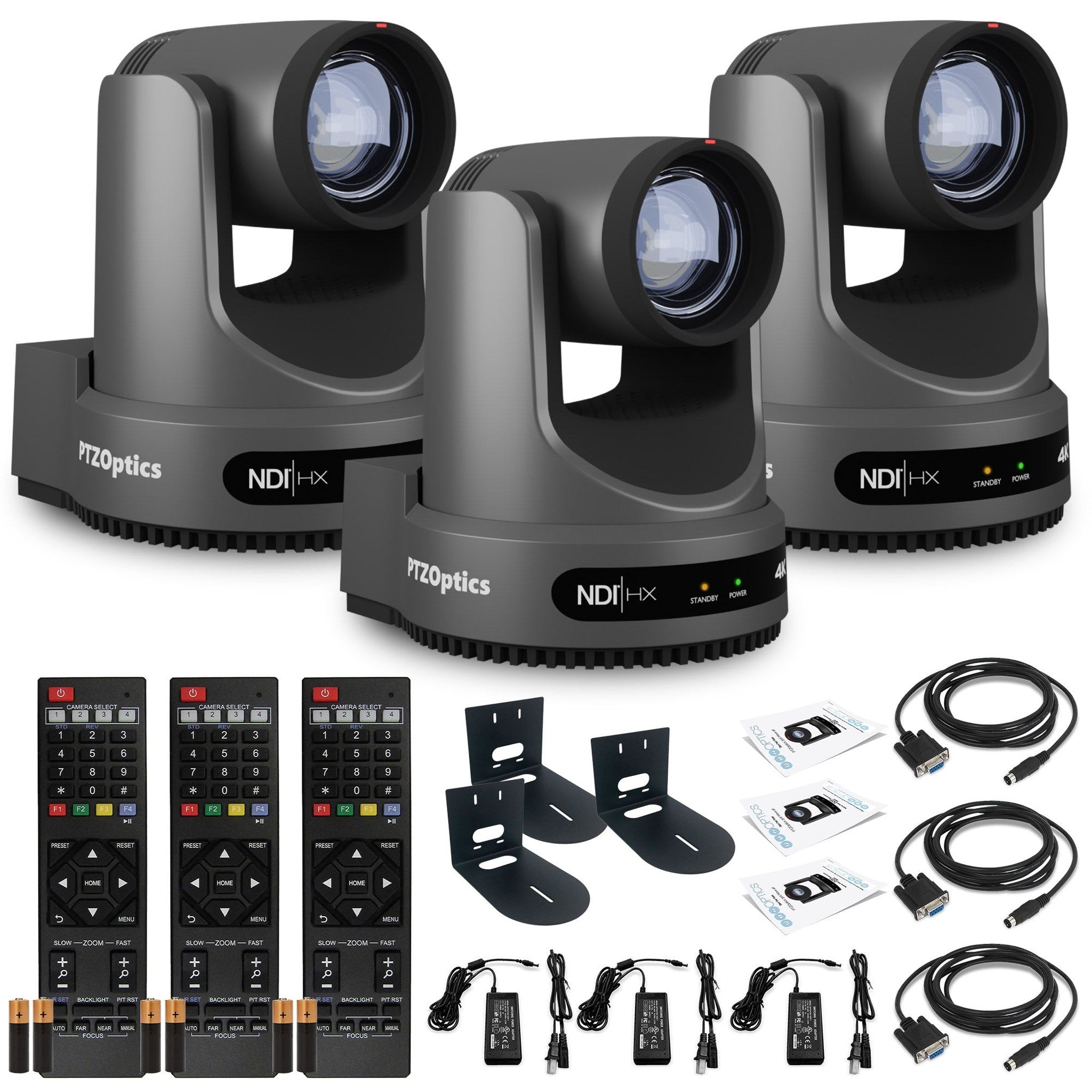 3 x PTZOptics Move 4K PTZ Camera with 20x Zoom Gray PT20X-4K-GY-G3 + 3 x Wall Mount PTZOptics