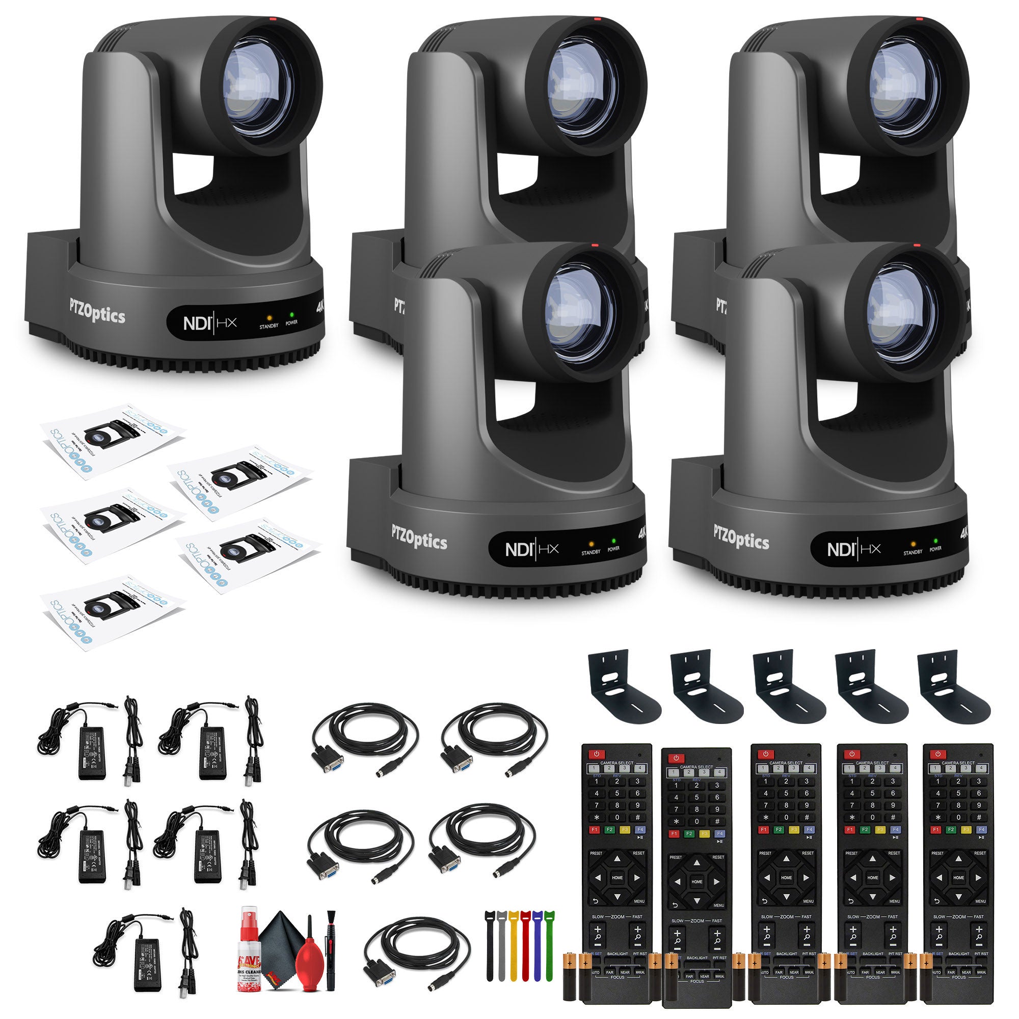 5 x PTZOptics Move 4K PTZ Camera with 20x Zoom Gray PT20X-4K-GY-G3 + 5 x Wall Mount