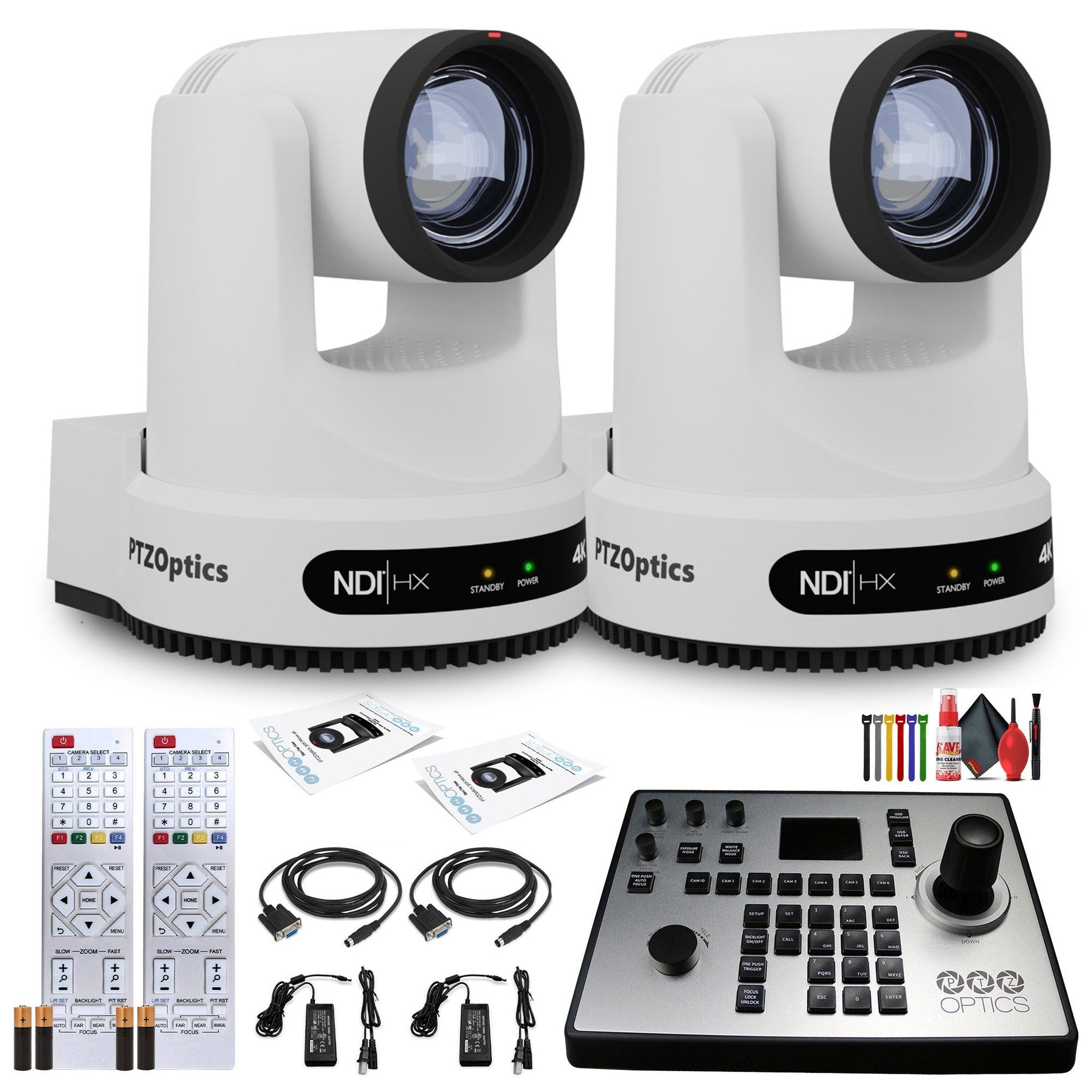 2 x PTZOptics Move 4K PTZ Camera with 20x Zoom White PT20X-4K-WH-G3 + PT-JOY-G4 Controller
