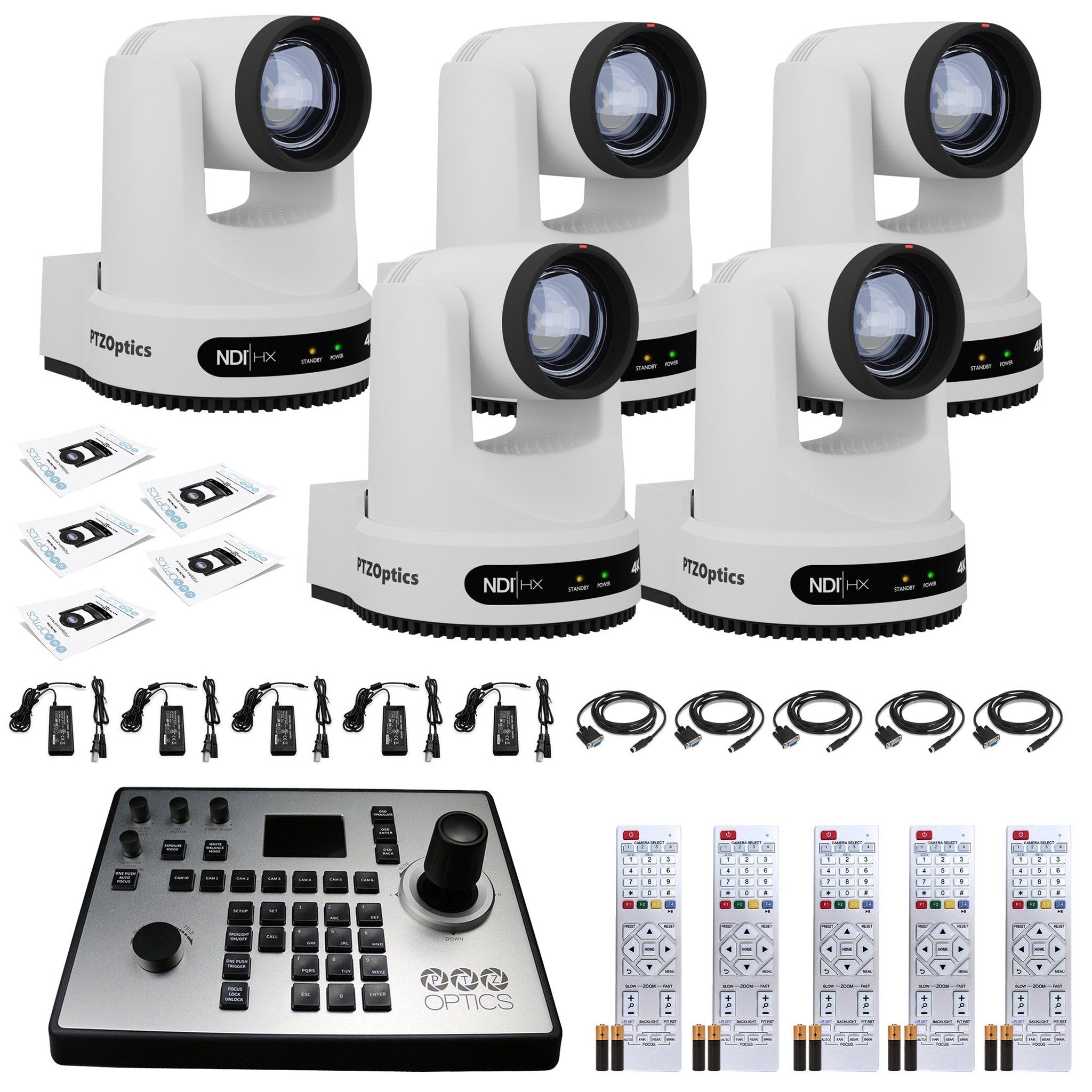 5 x PTZOptics Move 4K PTZ Camera with 20x Zoom (White) (PT20X-4K-WH-G3) + PT-JOY-G4 Controller