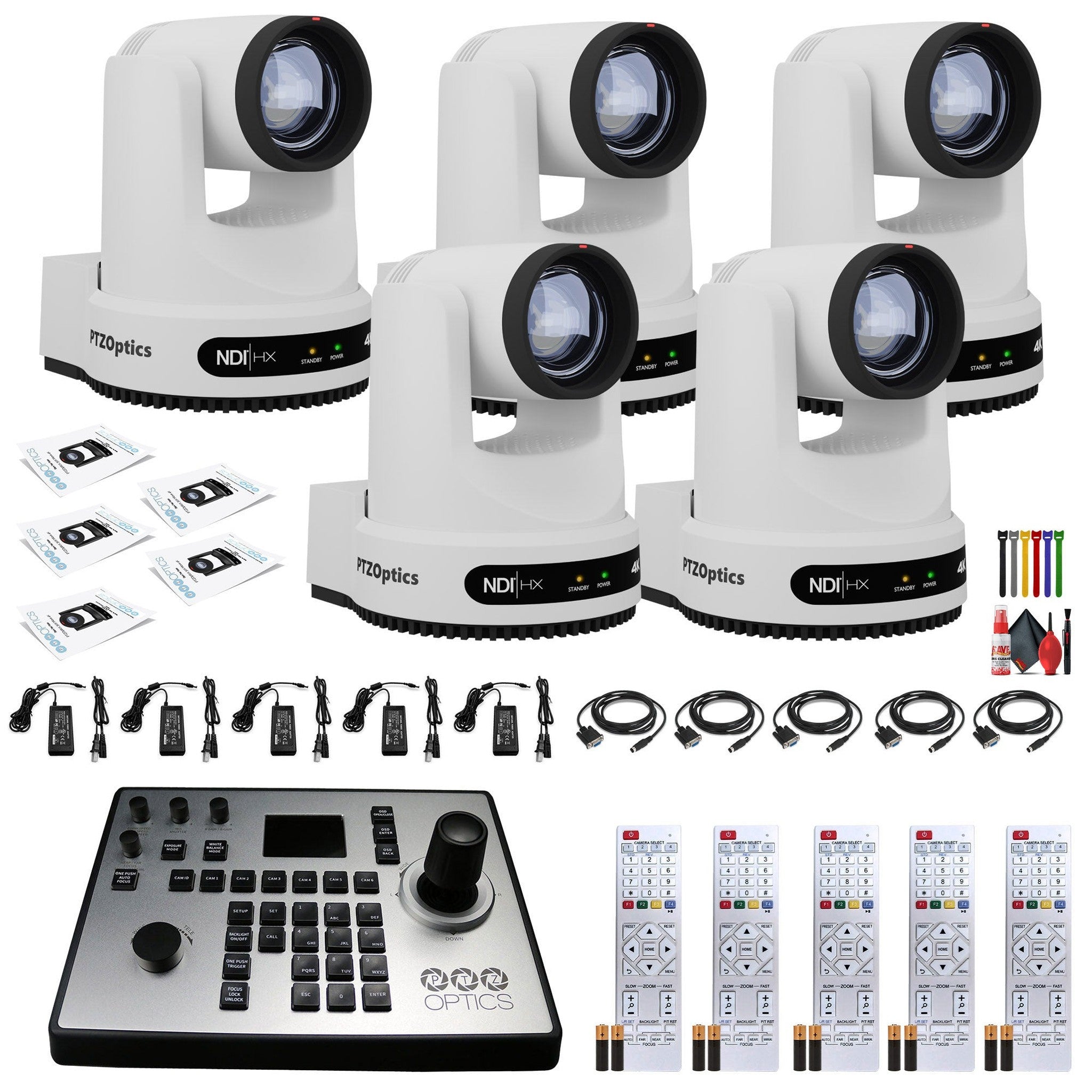 5 x PTZOptics Move 4K PTZ Camera with 20x Zoom White PT20X-4K-WH-G3 + PT-JOY-G4 Controller