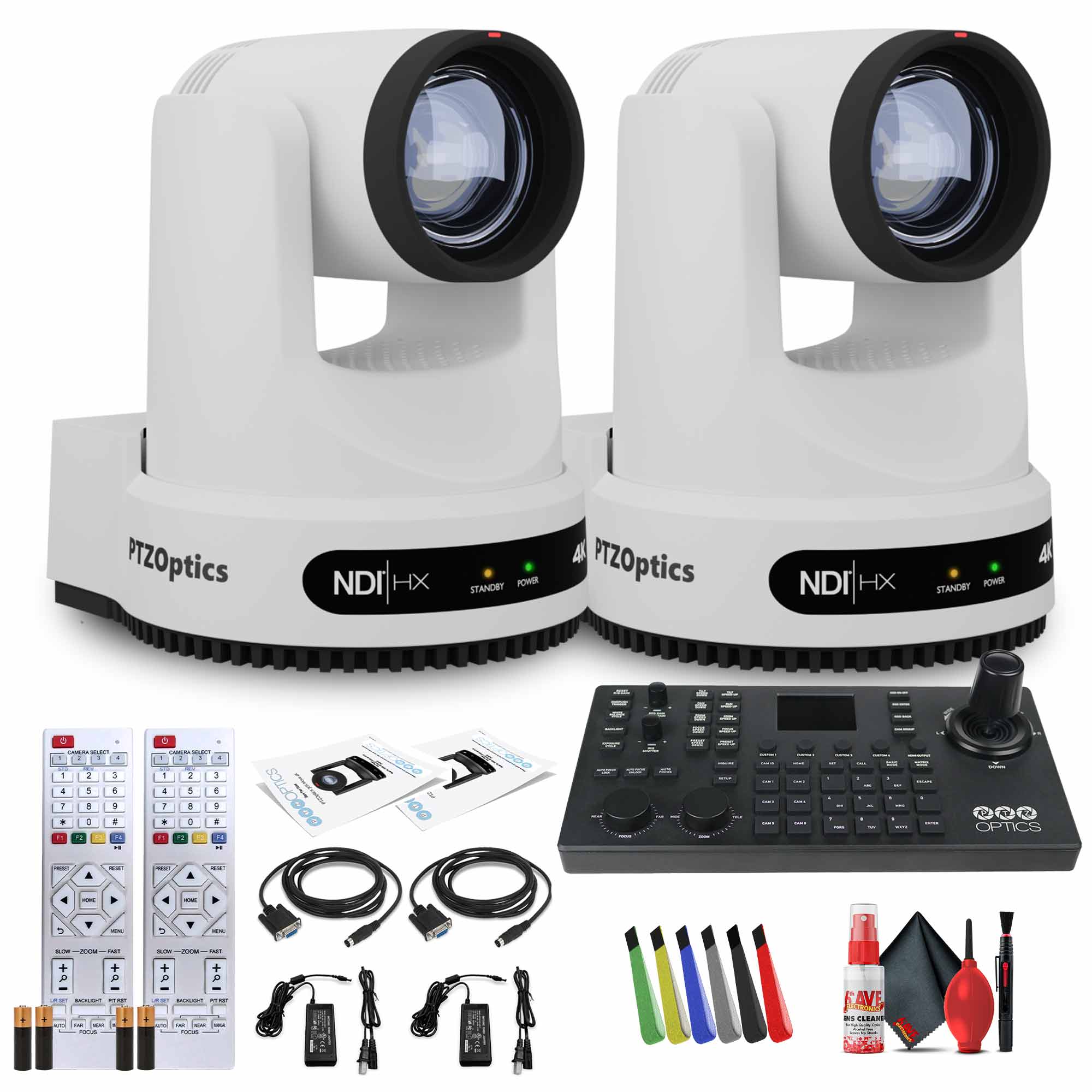 2 x PTZOptics Move 4K PTZ Camera with 20x Zoom White PT20X-4K-WH-G3 + SuperJoy PTZ Controller