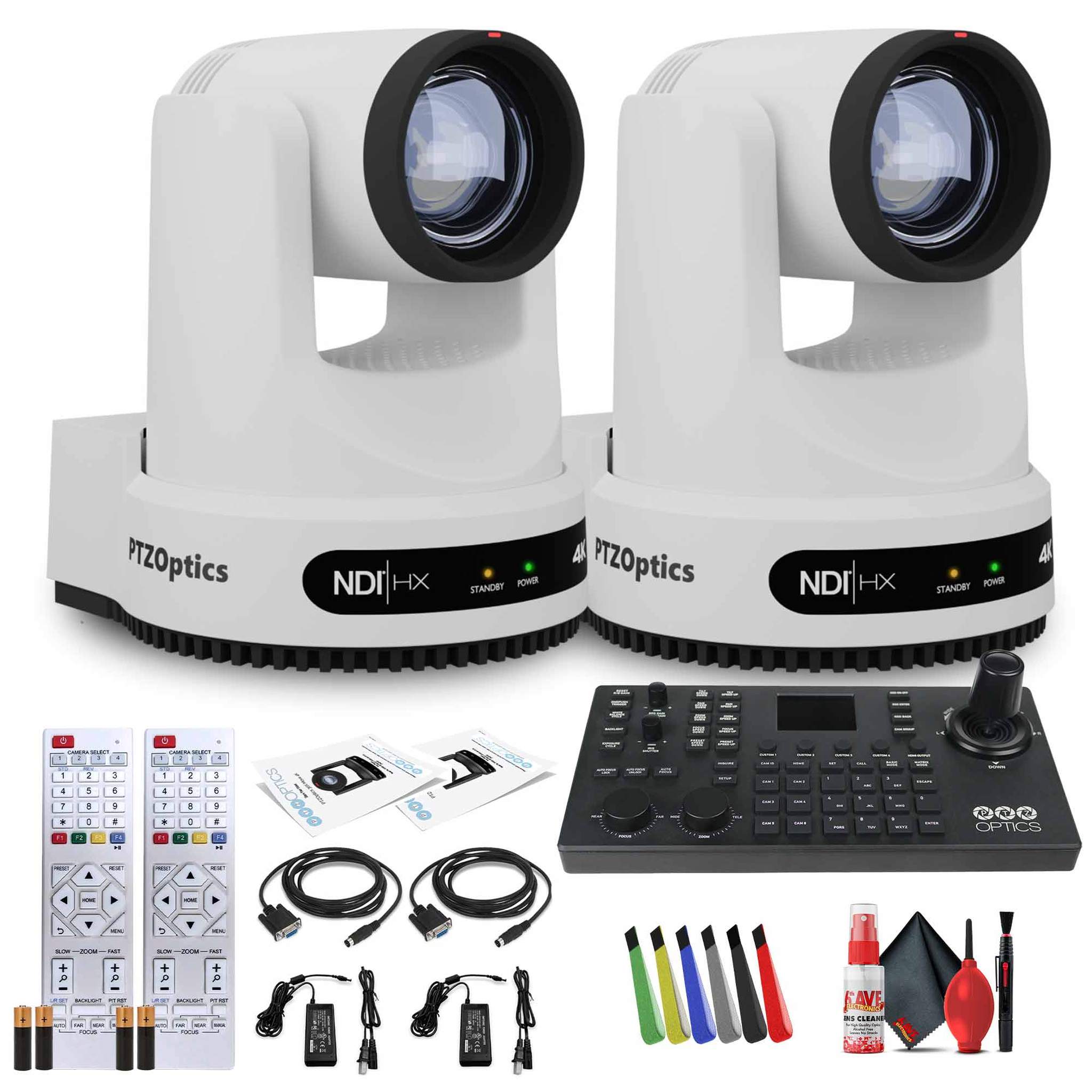 2 x PTZOptics Move 4K PTZ Camera with 20x Zoom White PT20X-4K-WH-G3 + SuperJoy PTZ Controller