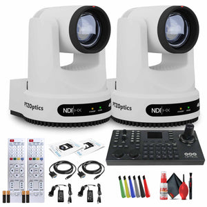 2 x PTZOptics Move 4K PTZ Camera with 20x Zoom White PT20X-4K-WH-G3 + SuperJoy PTZ Controller