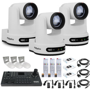 3 x PTZOptics Move 4K PTZ Camera with 20x Zoom White PT20X-4K-WH-G3 + SuperJoy PTZ Controller + 3 x Wall Mount